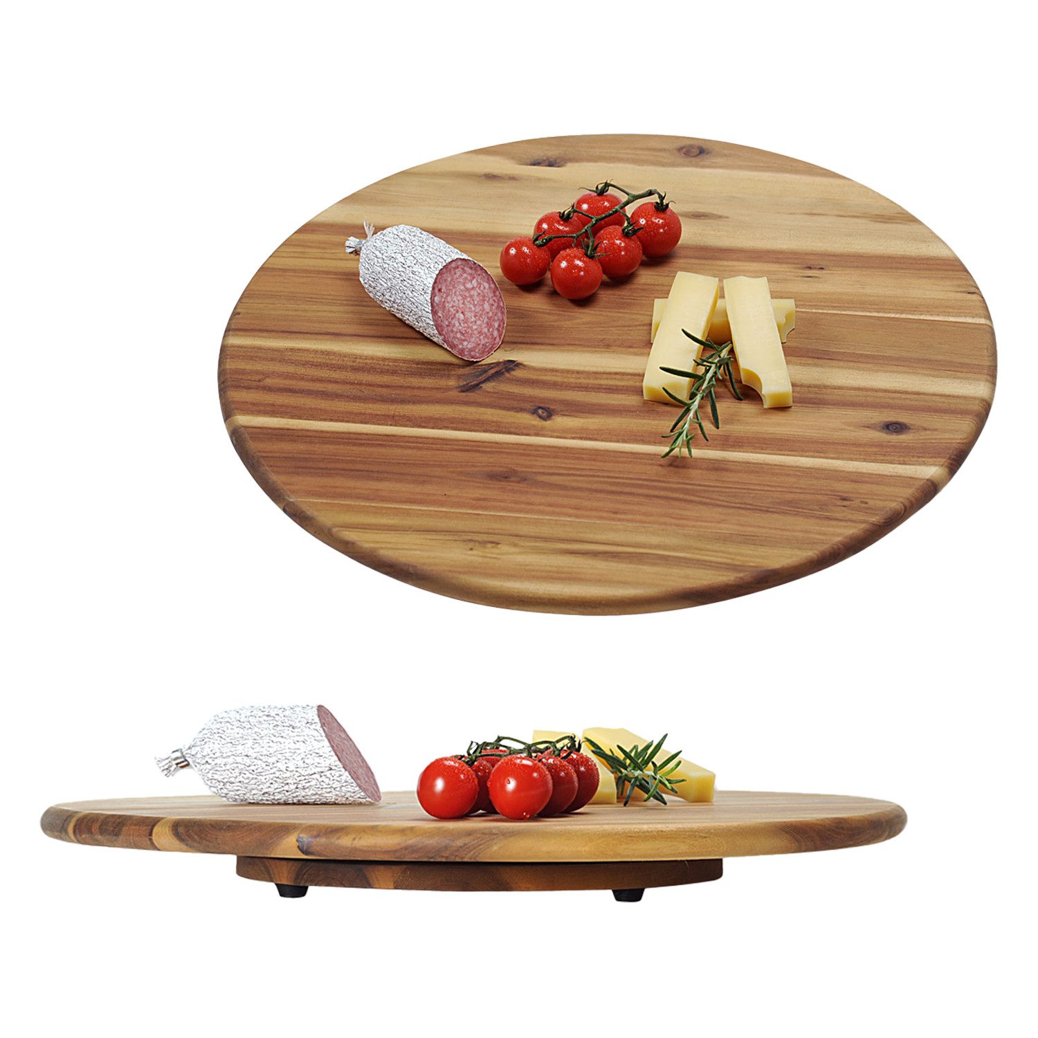 Kesper Frühstücksbrett 3 Stück Dreh- und Servierplatte, Akazienholz - Ø 40 cm, Holz, (3-St), 360° drehbar