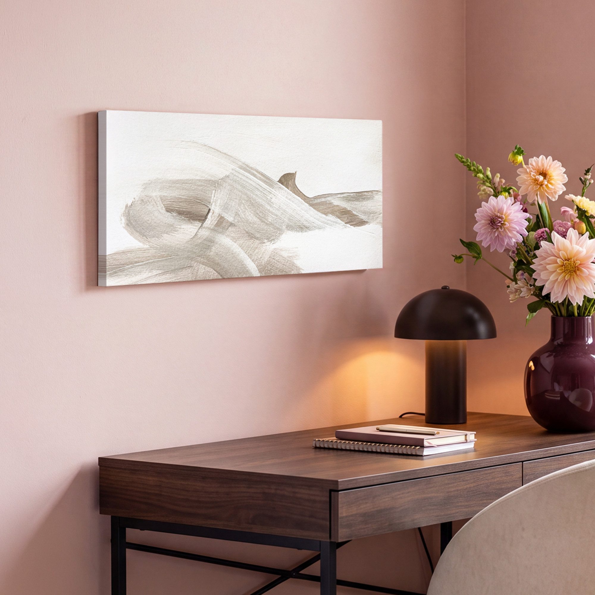 OneMillionCanvasses® Leinwandbild Panorama Abstrakt - Moderne Kunst - Beige, Fotodruck (1 St), Wandbild, Deko Schlafzimmer Wohnzimmer Flur 40x20 cm – Bild 4 von 5
