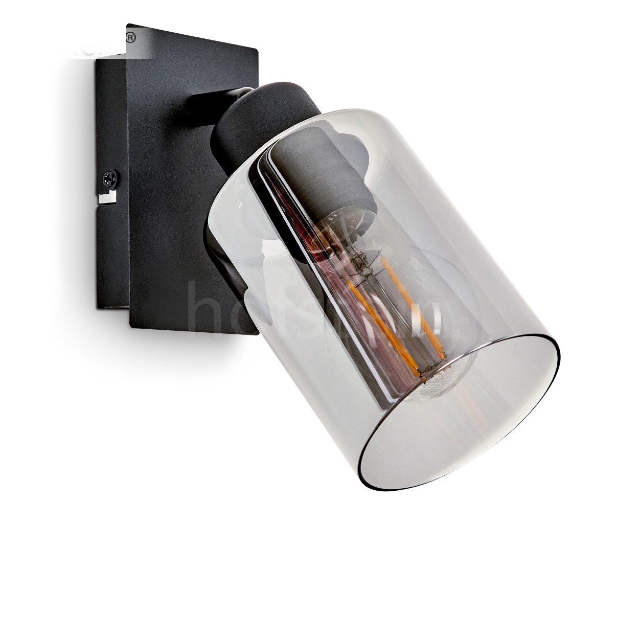 hofstein Wandleuchte »Bovo« moderne Wandlampe aus Metall/Glas in Schwarz/Rauchfarben, ohne Leuchtmittel, Vintage Leuchte mit Schirmen aus Rauchglas (9cm), 1xE27