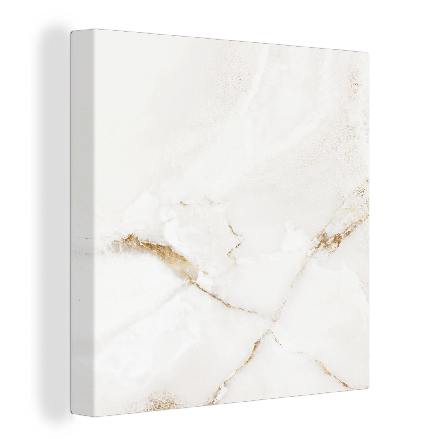 Marmor - - Leinwandbild OneMillionCanvasses® für Wohnzimmer Leinwand Bilder Weiß Schlafzimmer St), Gold, (1