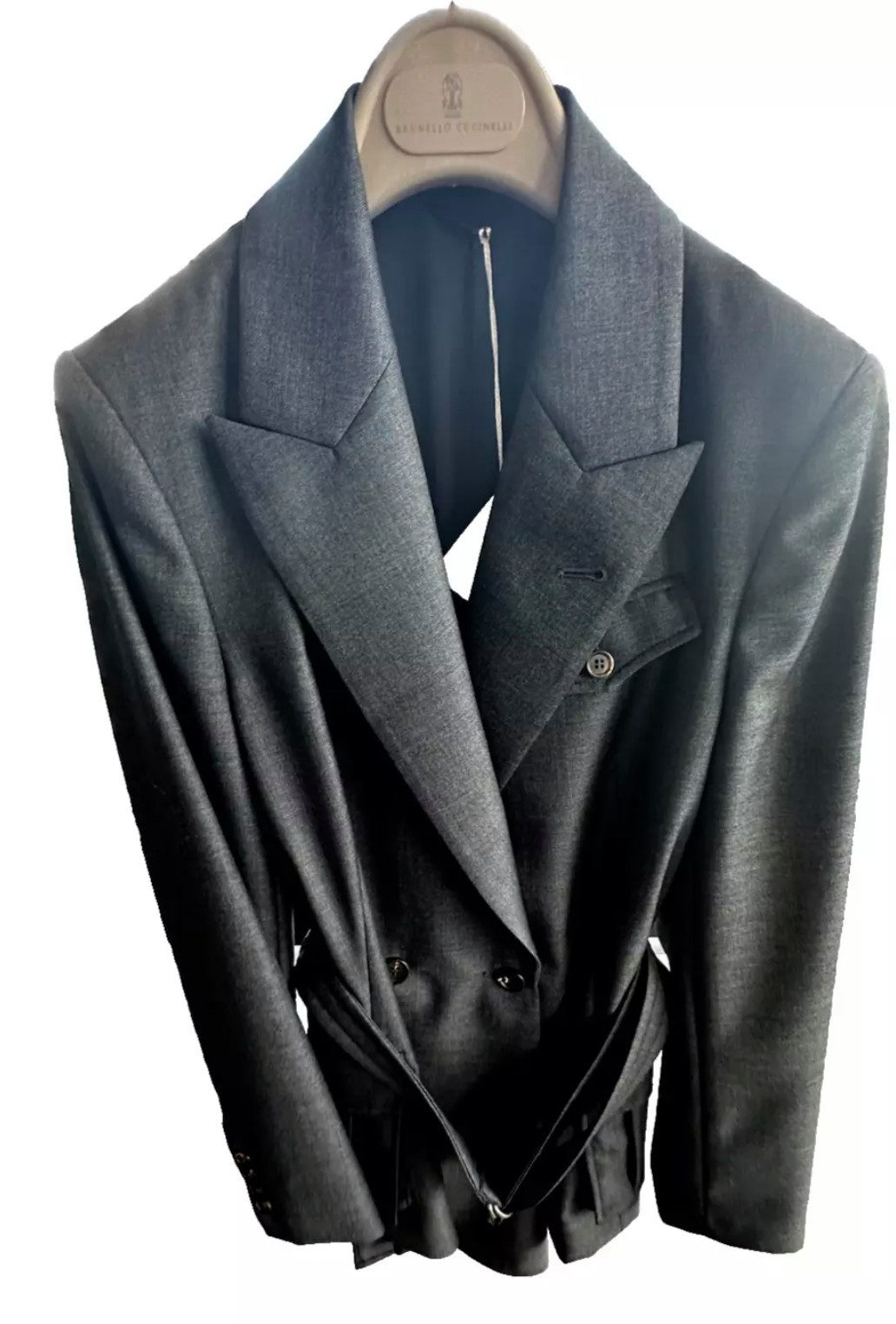 BRUNELLO CUCINELLI Fieldjacket Utility Sakko Doppelreihiger Blazer mit Gürtel Utility-Taschen, Notched-Lapels, Knopfmanschetten