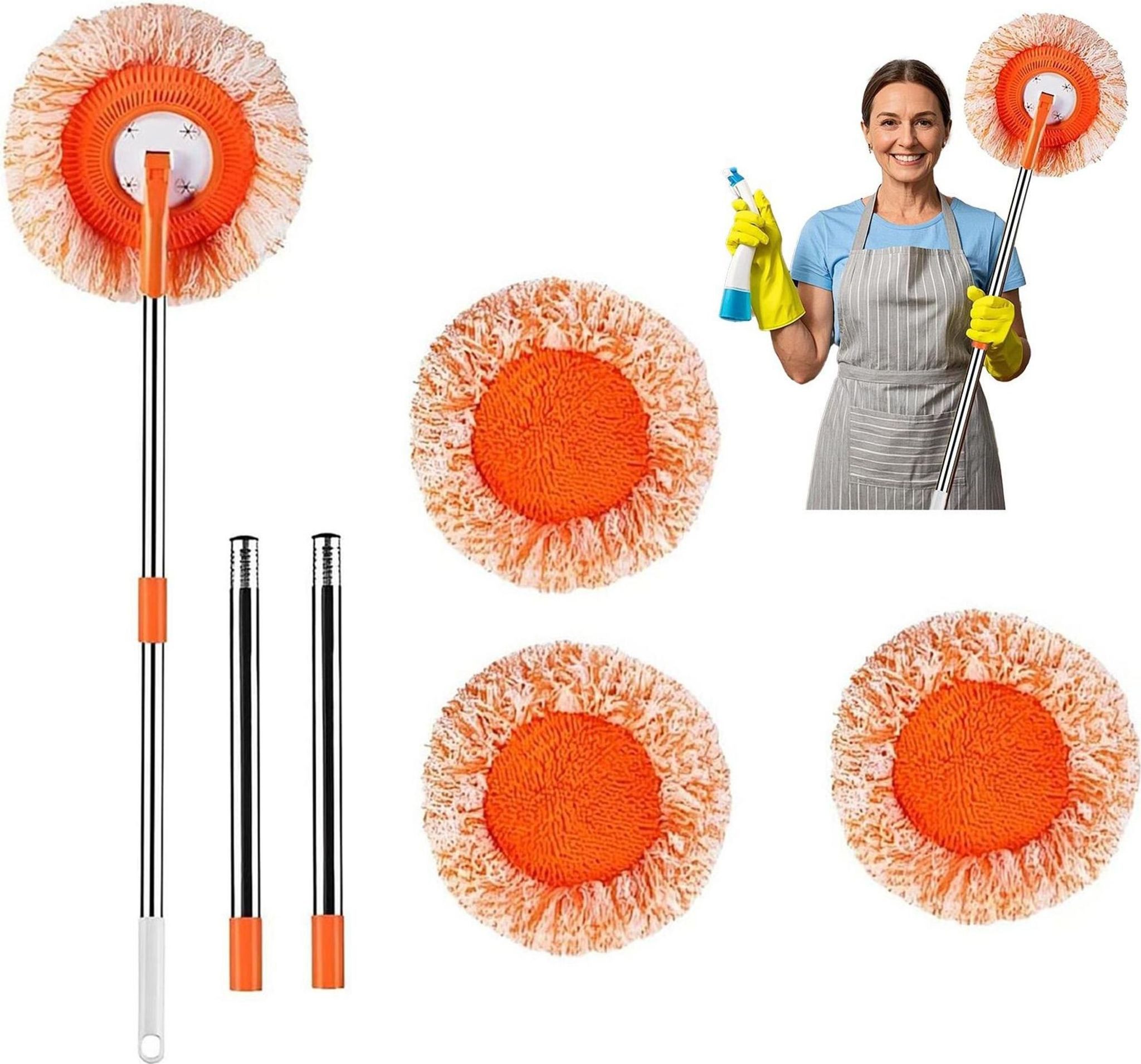 FELIXLEO 360° Wischmopp Set mit 3 Stielen & 3 Mikrofaser Moppköpfen Wischmopp-Ersatzkopf