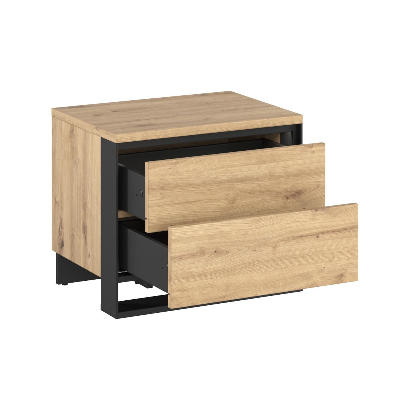 HAUSELEMENT Nachttisch QUANT QS-03, Schublade LED-Beleuchtung Nachtschrank 55 cm Nachtkommode