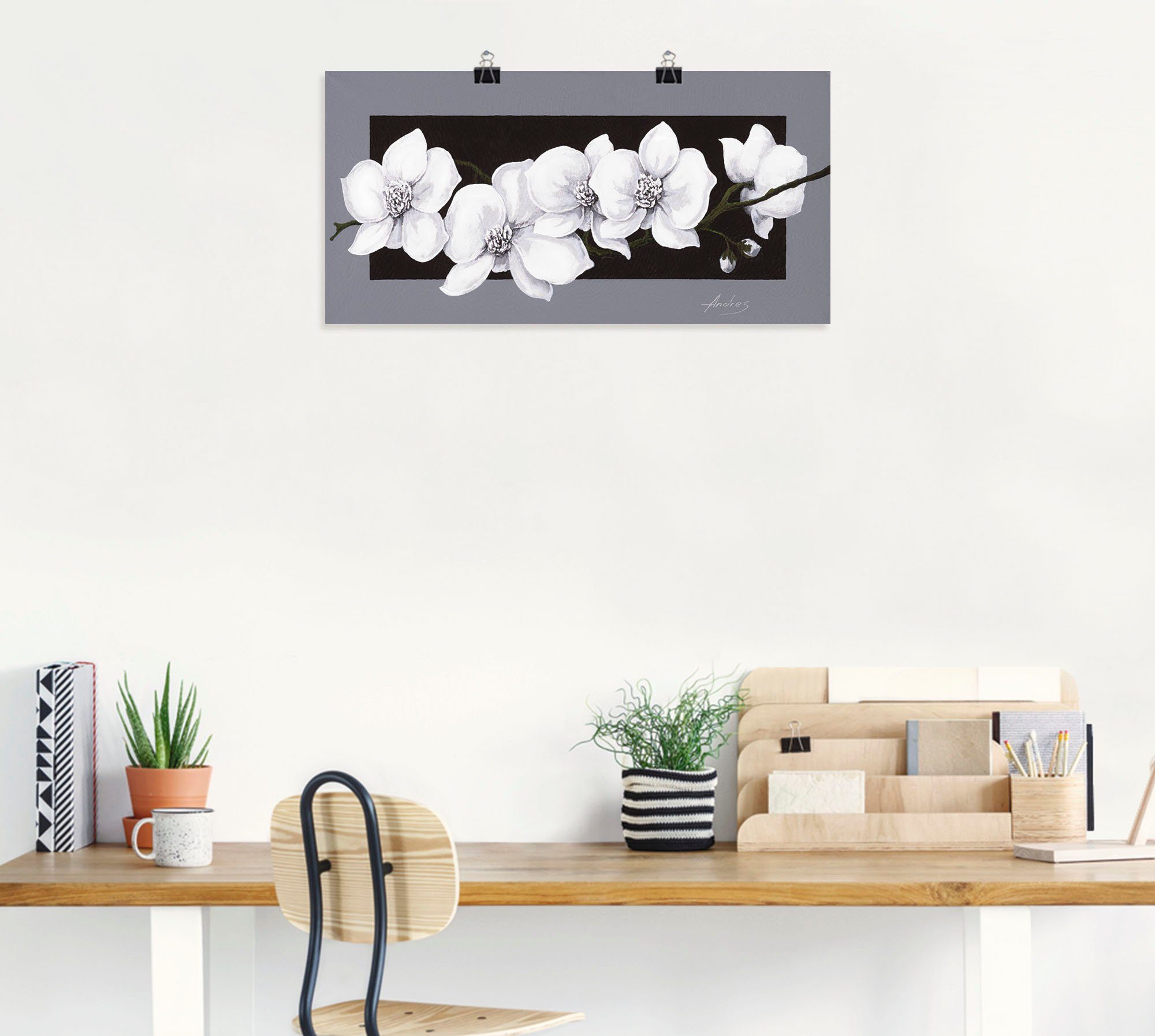 Artland Wandbild Weiße Orchideen auf grau, Blumen (1 St), als Alubild, Leinwandbild, Poster in verschied. Größen