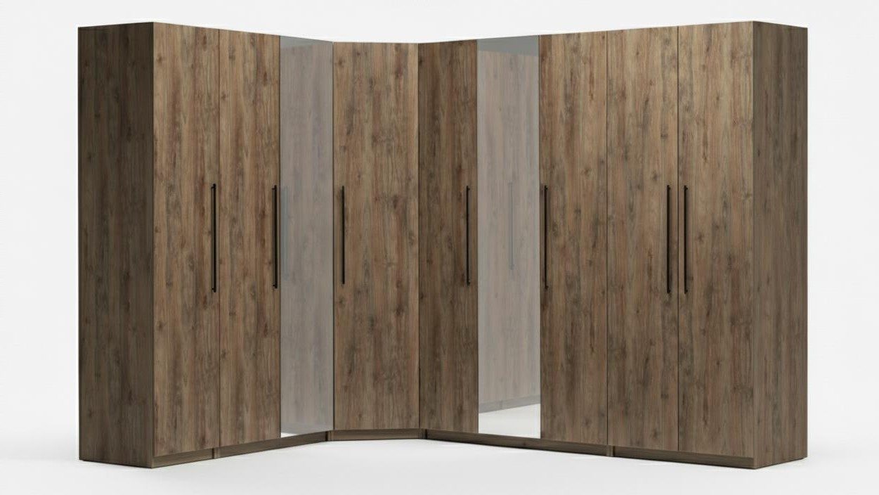 Xlmoebel Eckkleiderschrank Eleganter Eckschrank aus Holz mit viel Stauraum und Spiegeln Made in Europa