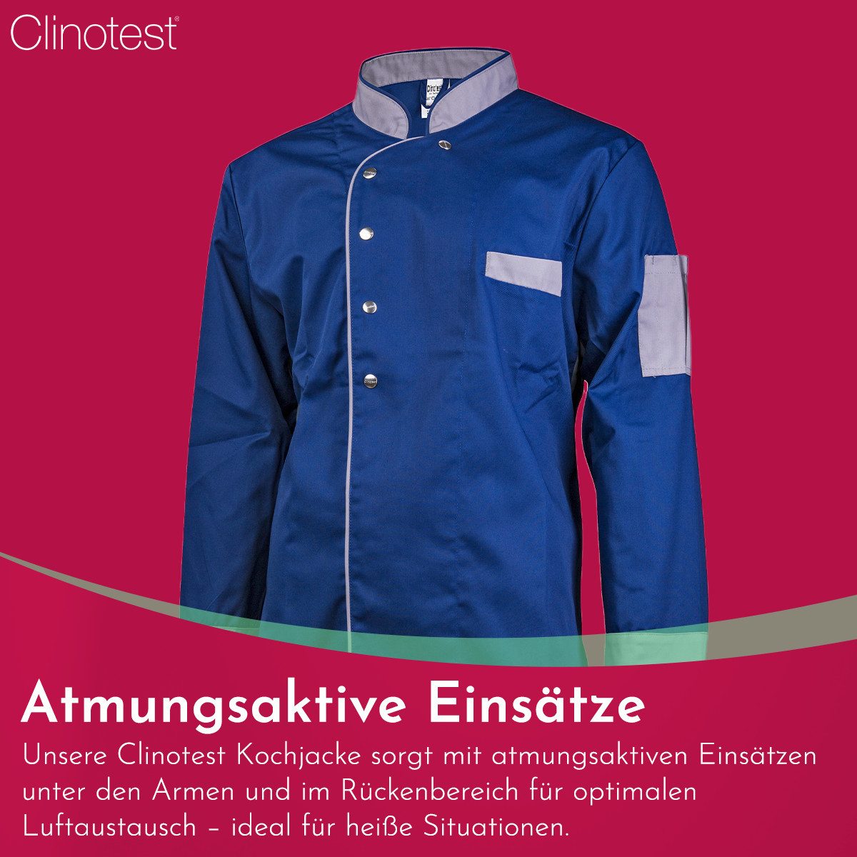 Clinotest Kochjacke langarm - 95 Grad waschbare, kochfeste Kochjacken ohne Einlaufen (1-St) Kochhemd aus 65% Polyester, 35% Baumwolle, mit Druckknopfverschluss – Bild 4 von 5