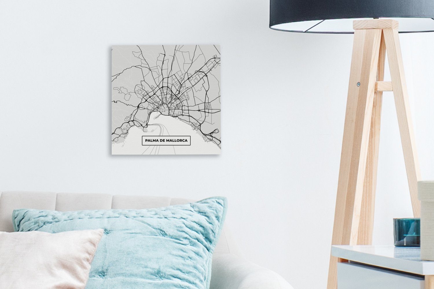 OneMillionCanvasses® Leinwandbild Mallorca - Wohnzimmer weiß (1 - für Stadtplan Bilder und Karte, Schlafzimmer - Leinwand St), Schwarz