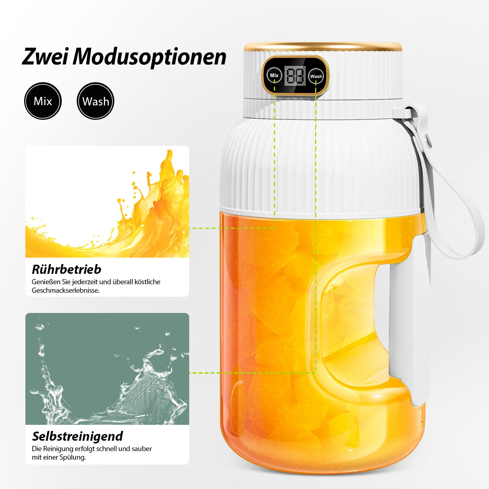 Fine Life Pro Entsafter Tragbare Saftpresse Entsafter, Mini-Mixer, 78 W, 1200 ml großes Fassungsvermögen, Für Küche, Freien, Fitnessstudio