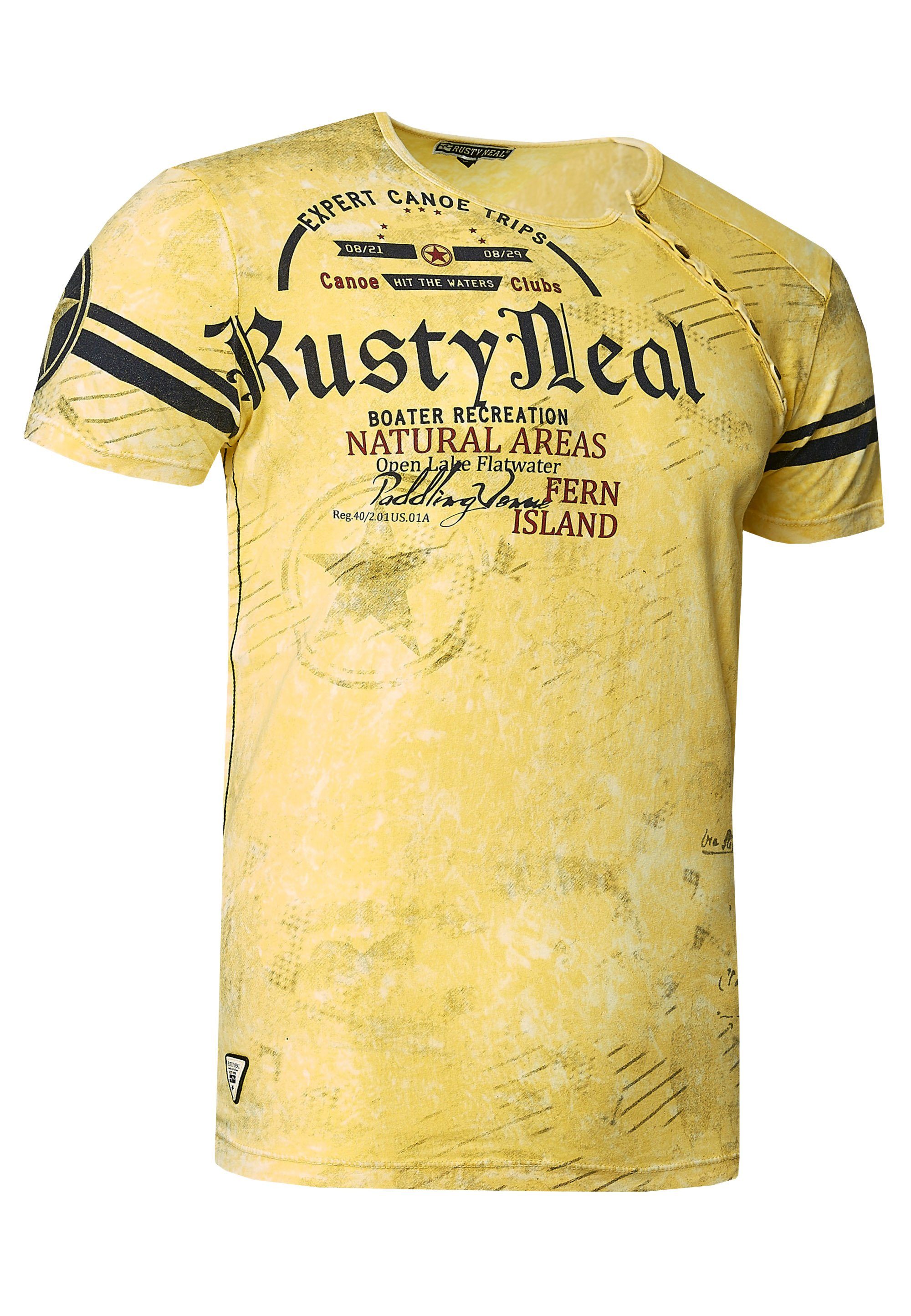 Rusty Neal Logo-Print mit coolem gelb T-Shirt