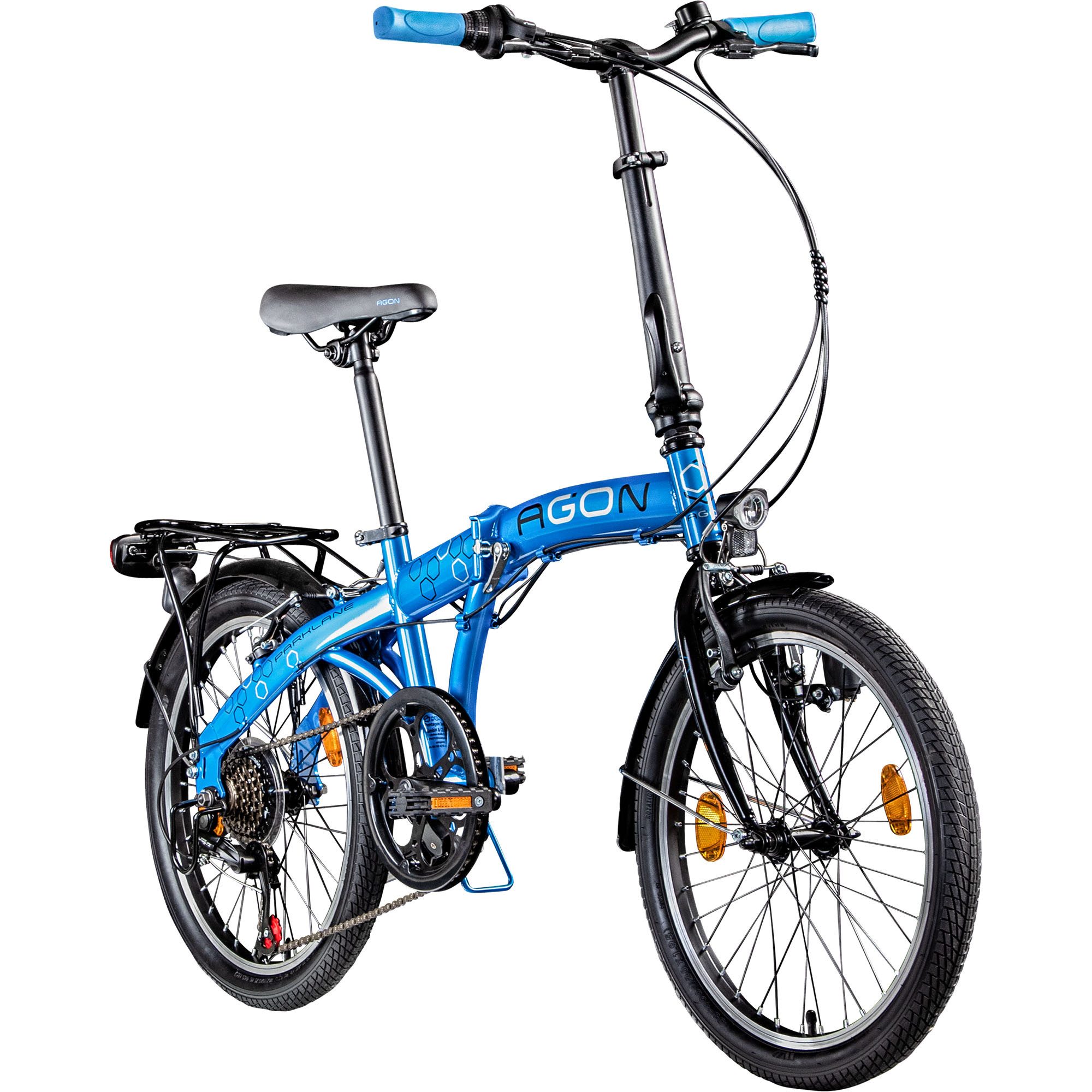 agon® Faltrad Parklane, 6 Gang Shimano Tourney SIS Schaltwerk, Kettenschaltung, 20 Zoll Klapprad 150 - 185 cm mit StVZO Licht Faltrad City Urban Bike