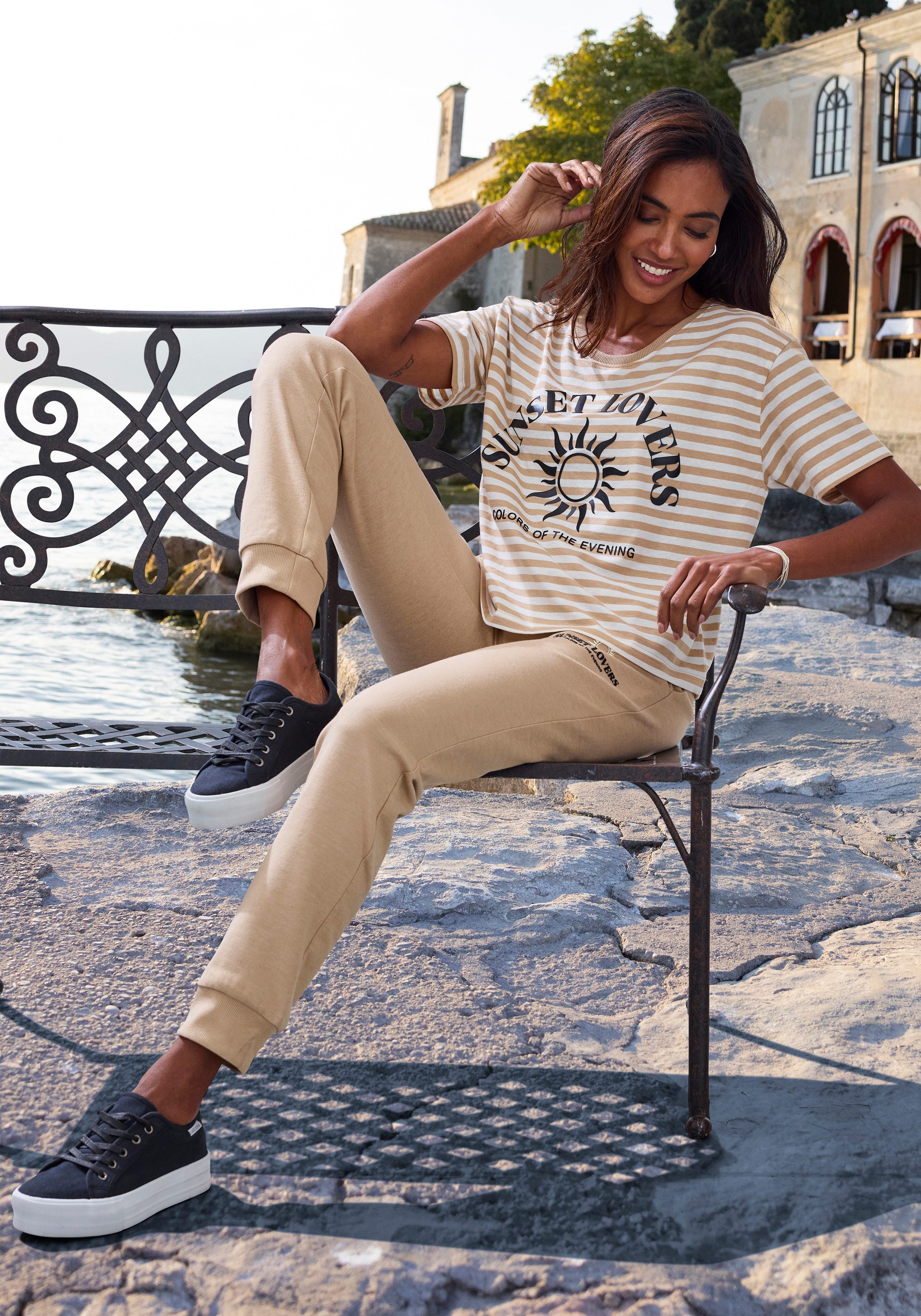 H.I.S T-Shirt gestreift mit Print, Loungewear