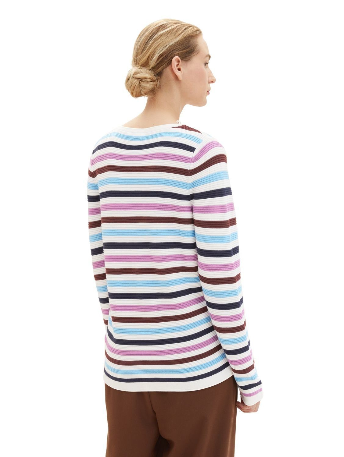 TAILOR TOM OTTOMAN Strickpullover 100% mauvy aus ottoman Baumwolle NEW stripe