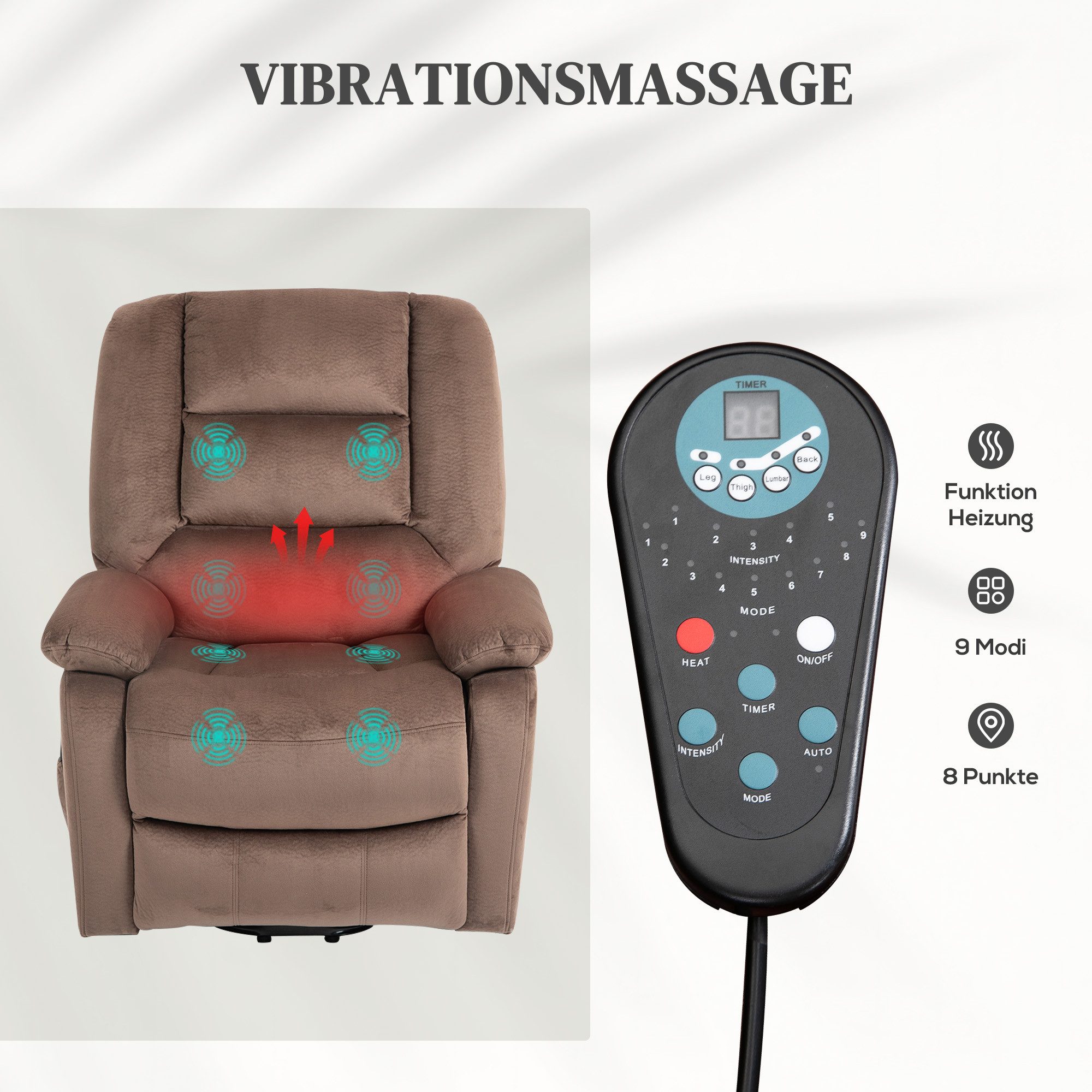 HOMCOM Relaxsessel Aufstehhilfe Elektrisch Fußteil Samtoptik (TV Sessel, 1-St., Relaxsessel), für Wohnzimmer, Schlafzimmer, Braun – Bild 5 von 5
