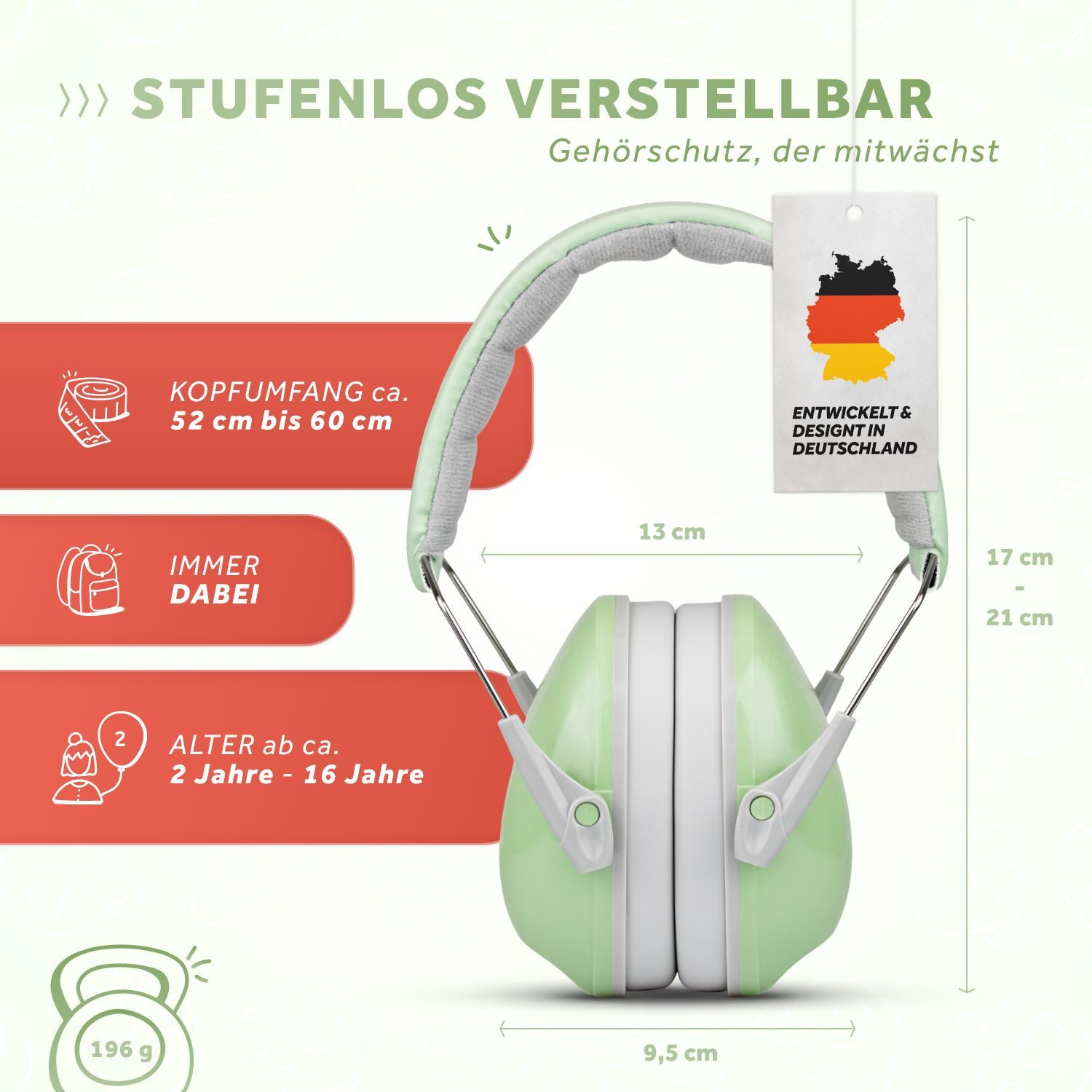Schallwerk Kapselgehörschutz Gehörschutz für Kinder Kiddies größenverstellbar, (Geräuschdämmende Ohrenschützer), Schule, Lernen, Konzentration, Veranstaltungen
