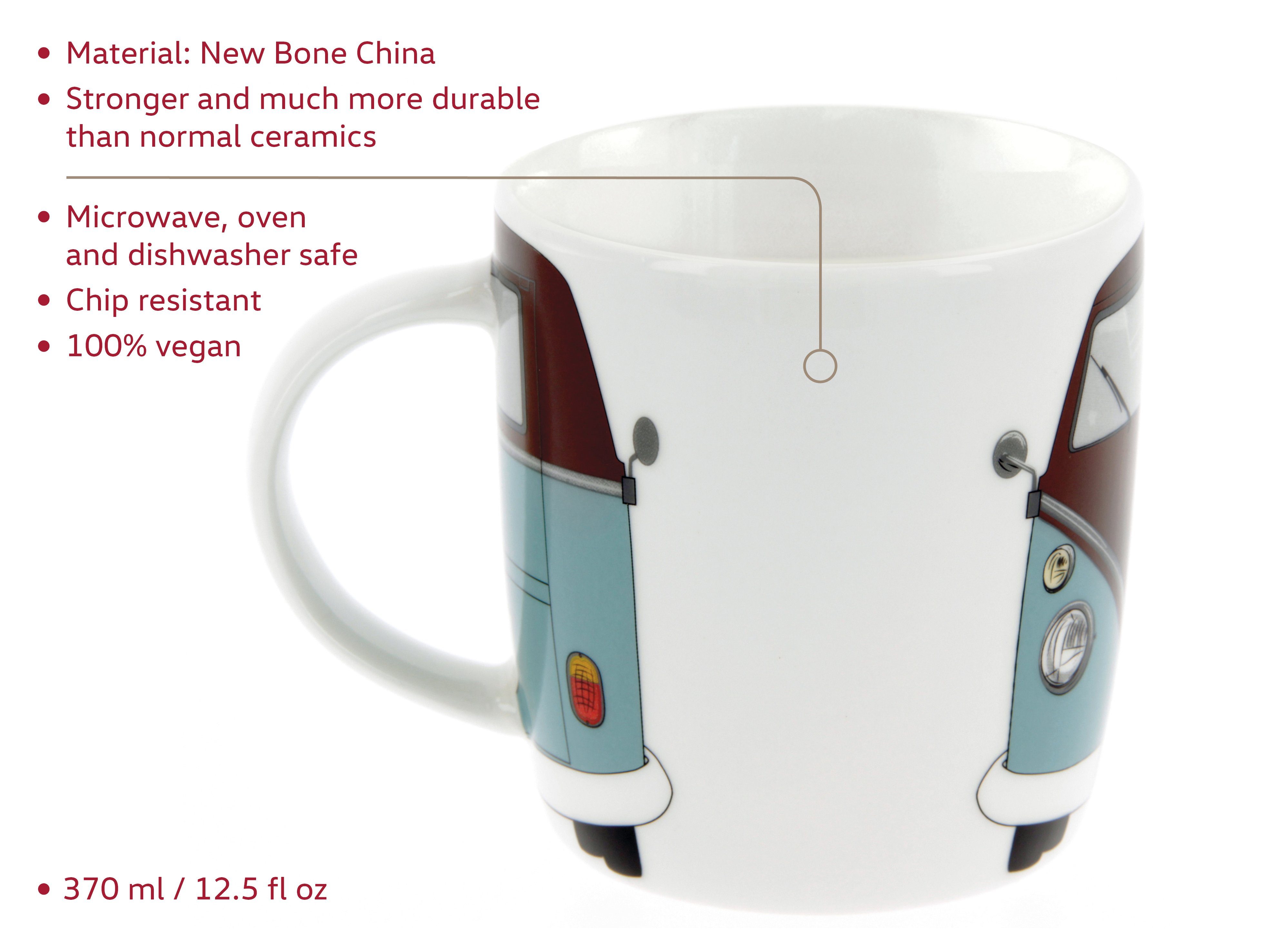 VW Collection by BRISA Tasse Volkswagen Große Keramik Kaffeetasse, Cappuccino Becher, New Bone China, Teetasse in verschiedenen Farben und VW Designs