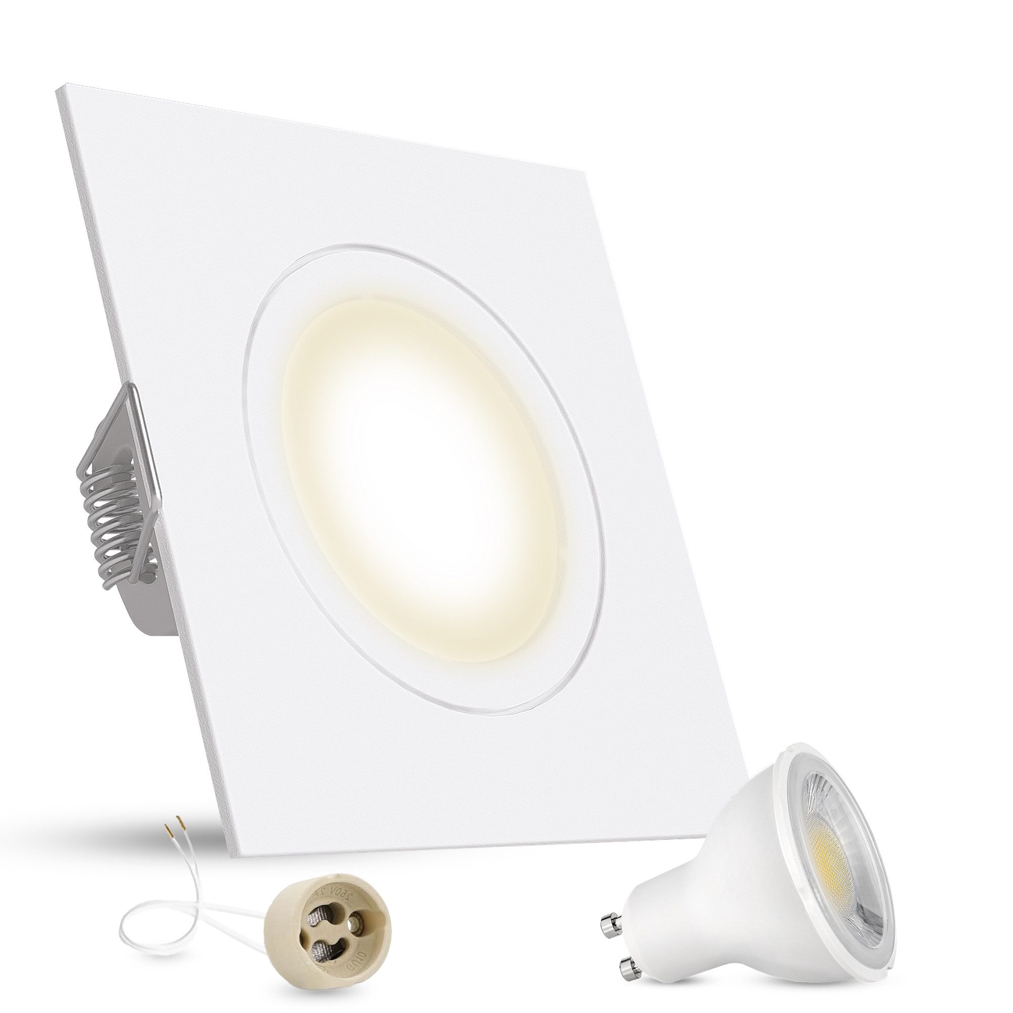 linovum LED Einbaustrahler LED Einbaustrahler Deckenspot matt-weiss eckig starr inkl. GU10 6W, Neutralweiß