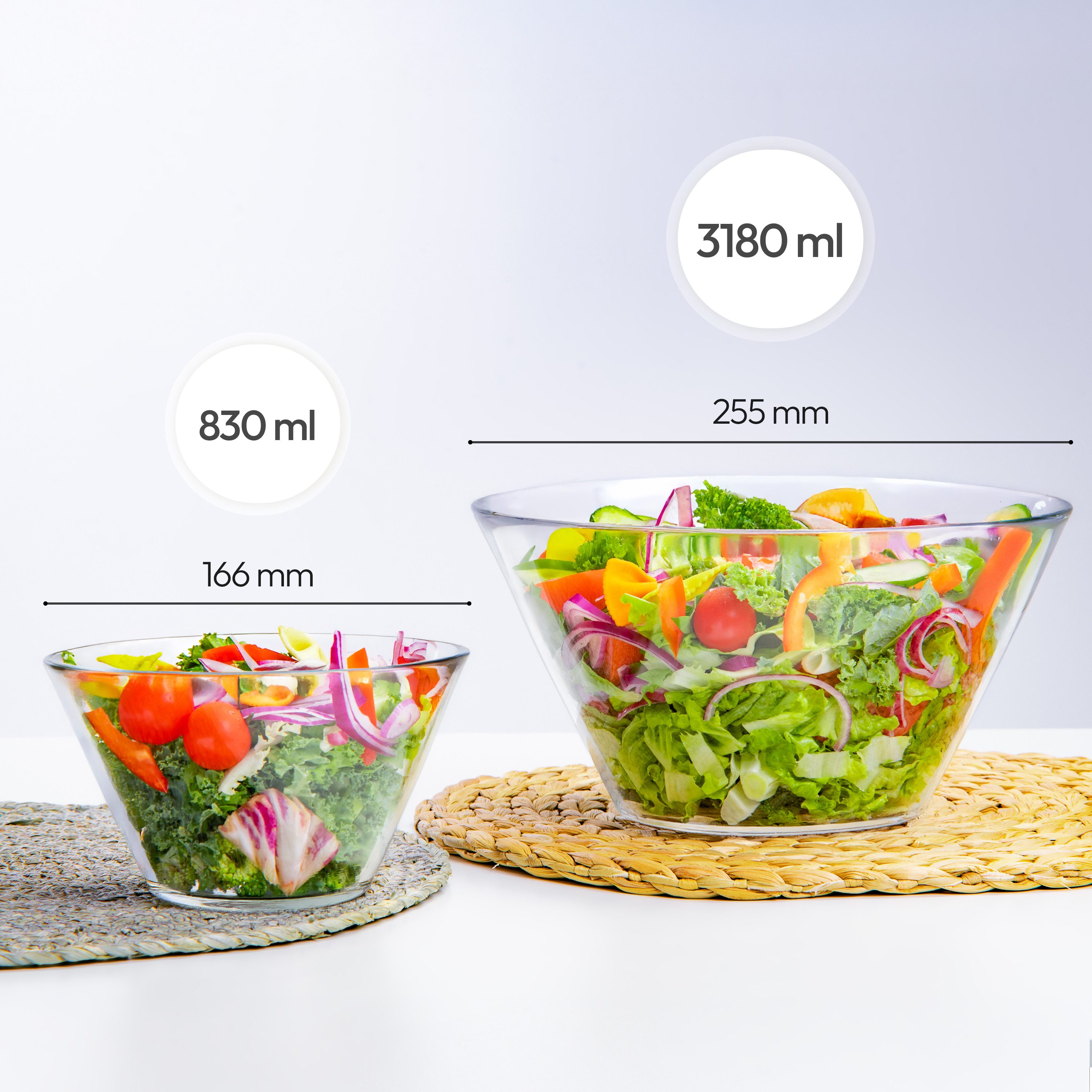 KONZEPT Salatschüssel Salatschüssel aus Glas, Glasschüssel für Salate, (1-tlg), Verfügbare Varianten: 3180 ml und 830 ml.
