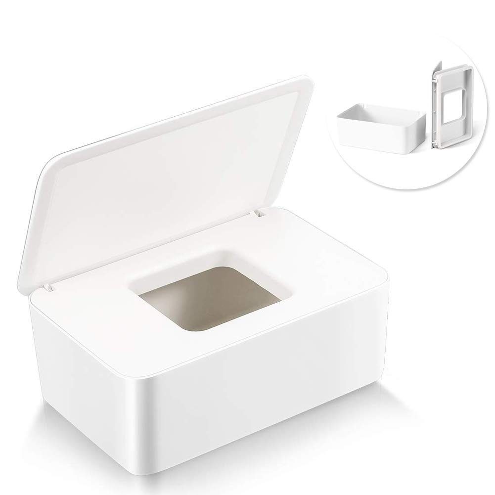 LENBEST Feuchttücherbox Feuchttücher Box mit Deckel staubdicht für Zuhause und Büro (weiß)