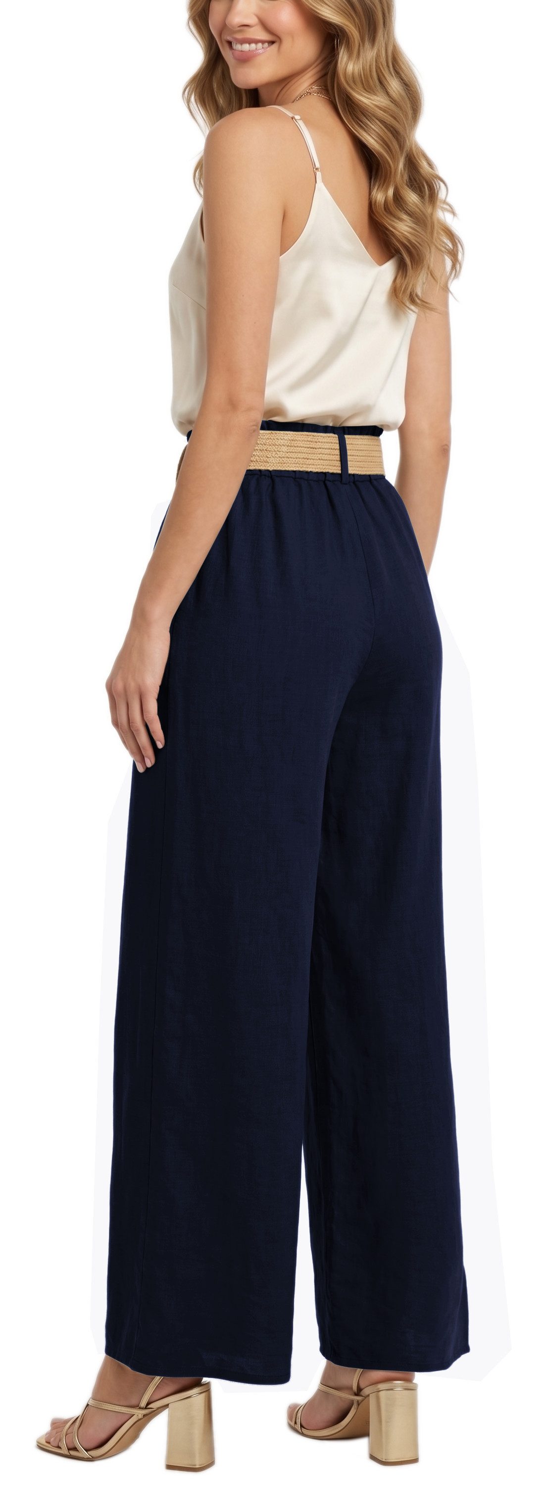 dy_mode Palazzohose Damen High Waist Palazzohose Weitbein Hose Schlupfhose Sommer Strand in Unifarbe, High Waist, mit elastischem Bund