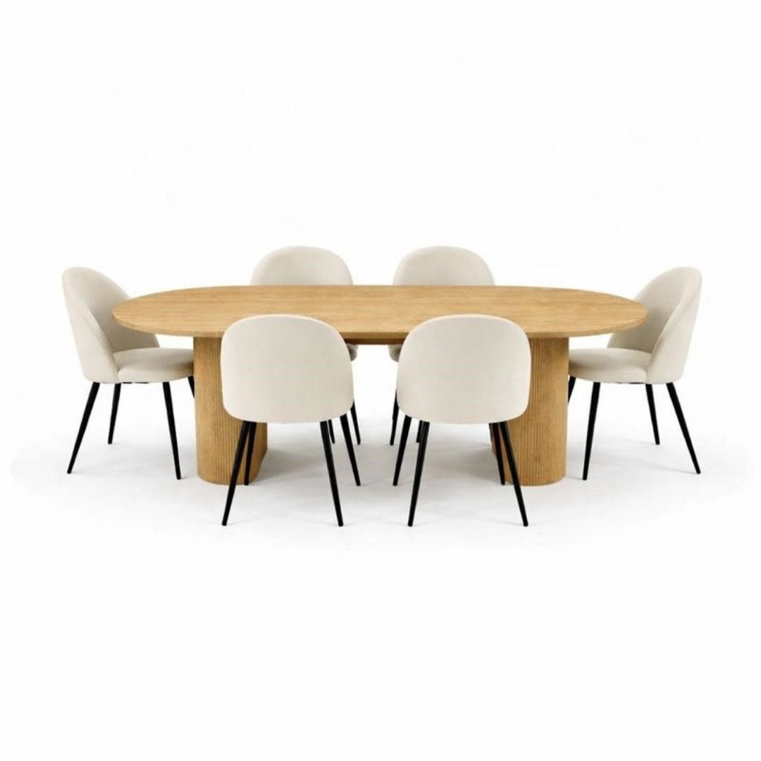 ebuy24 Essgruppe Kyoto Essgruppe Esstisch 100x210cm Natur, 6 Stühle, (7-tlg)