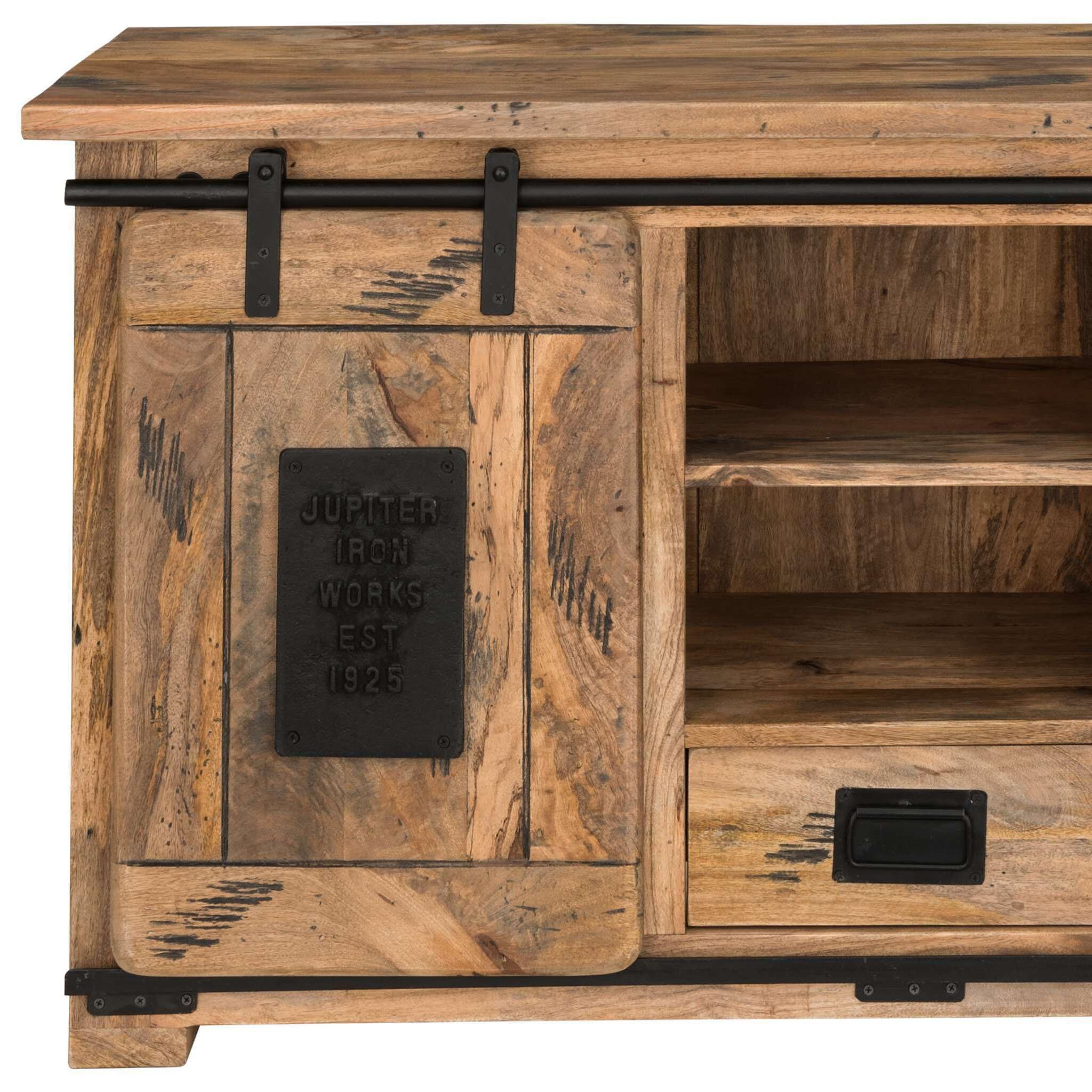 bene living Kommode Florenz Vintage - 128 cm - Mangoholz (Indoor-Möbelset, 1 St), hochwertiges Massivholz - Schiebetüren, Schublade und Fächer