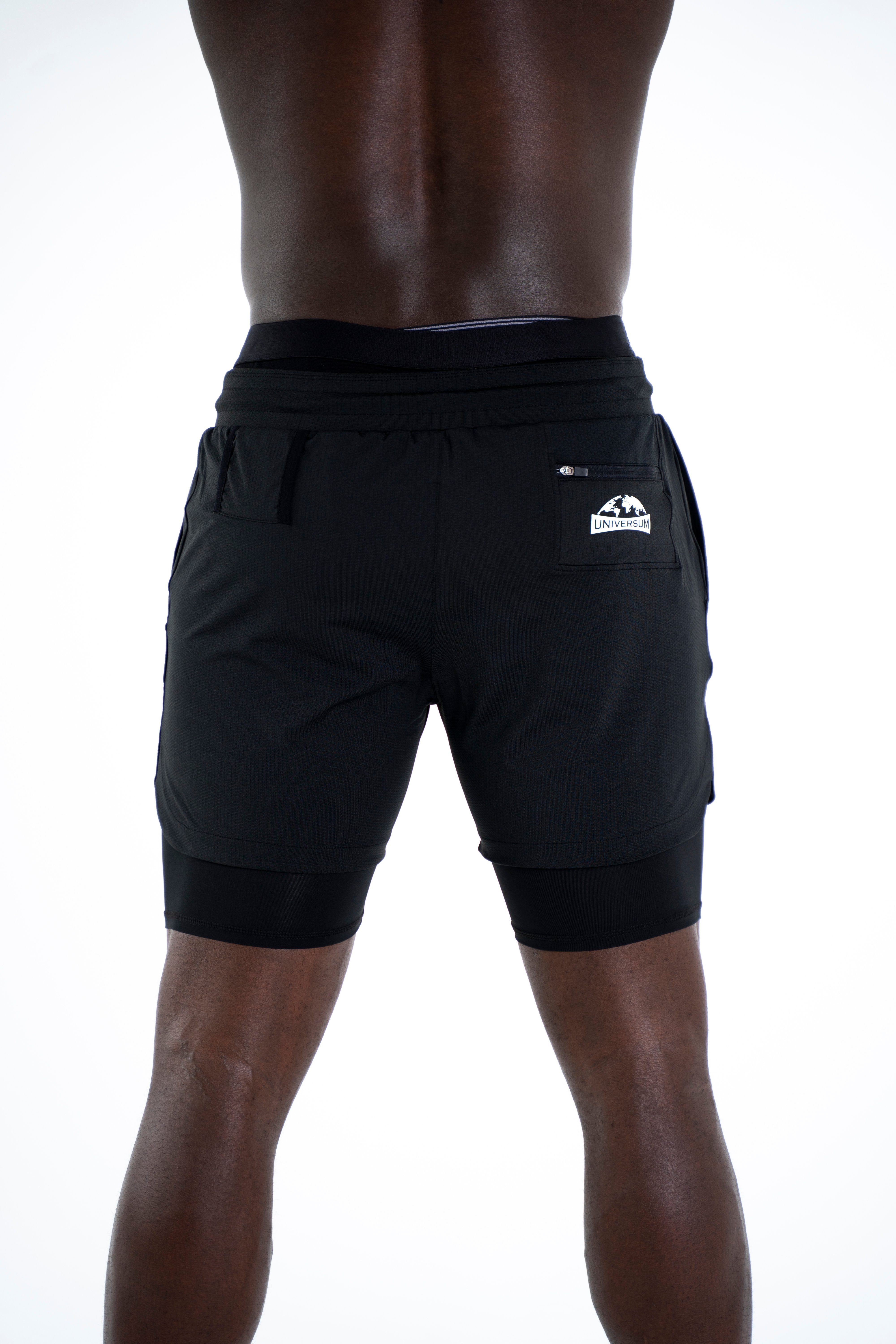 Kurze Shorts versteckter Sporthose Sportwear Handytasche Universum Unterziehhose schwarz mit mit Hose funktioneller