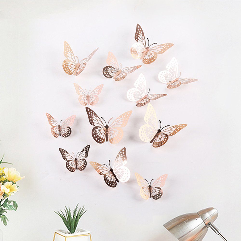 48 Wandaufkleber,4 Stück Größe NUODWELL Roségold 3D-Wandtattoo Deko Arten Schmetterling 3D Aufkleber 3