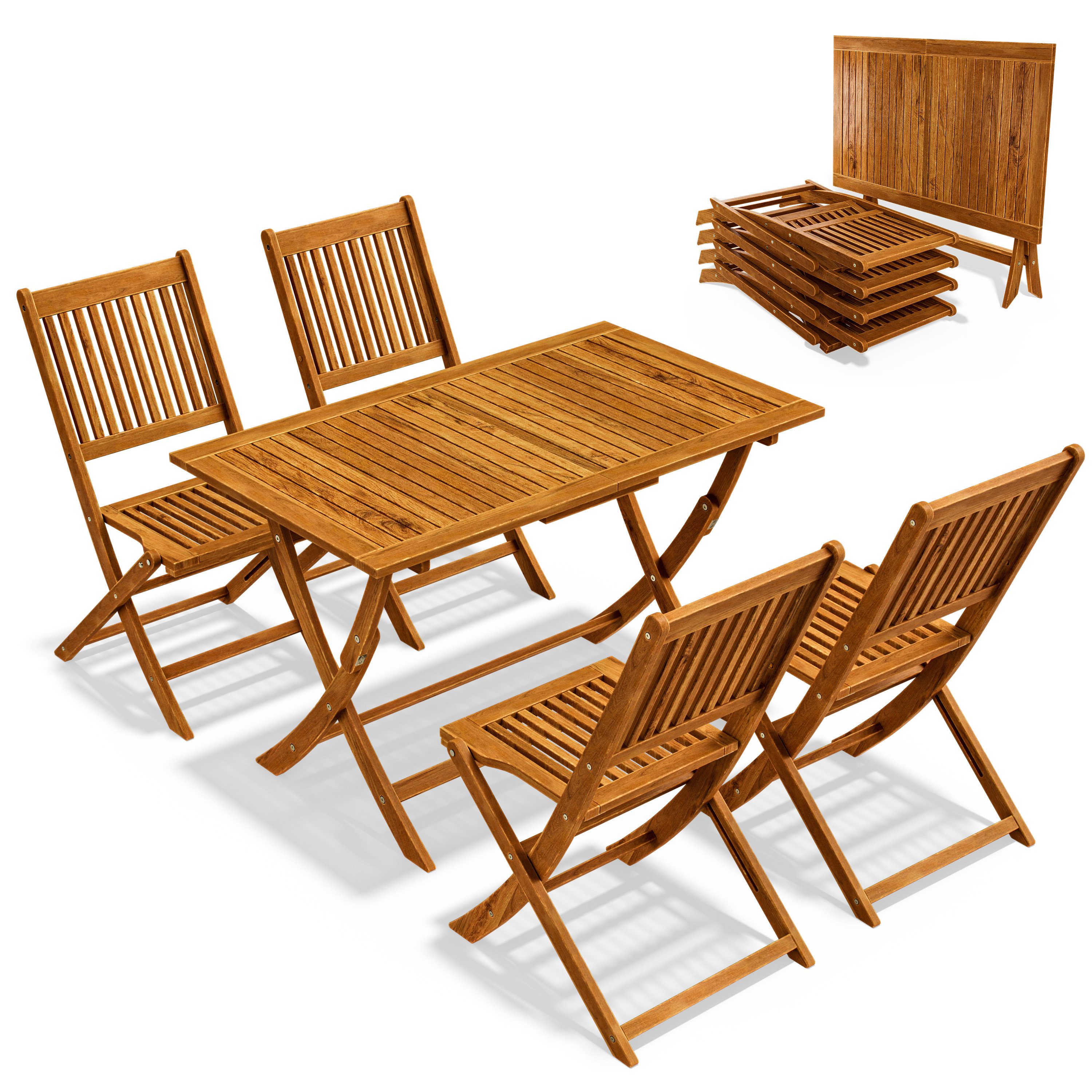 Casaria Garten-Essgruppe Sydney, (5-tlg), Wetterfest Klappbar Holz Akazie 5-tlg. 160kg Belastbar Garten
