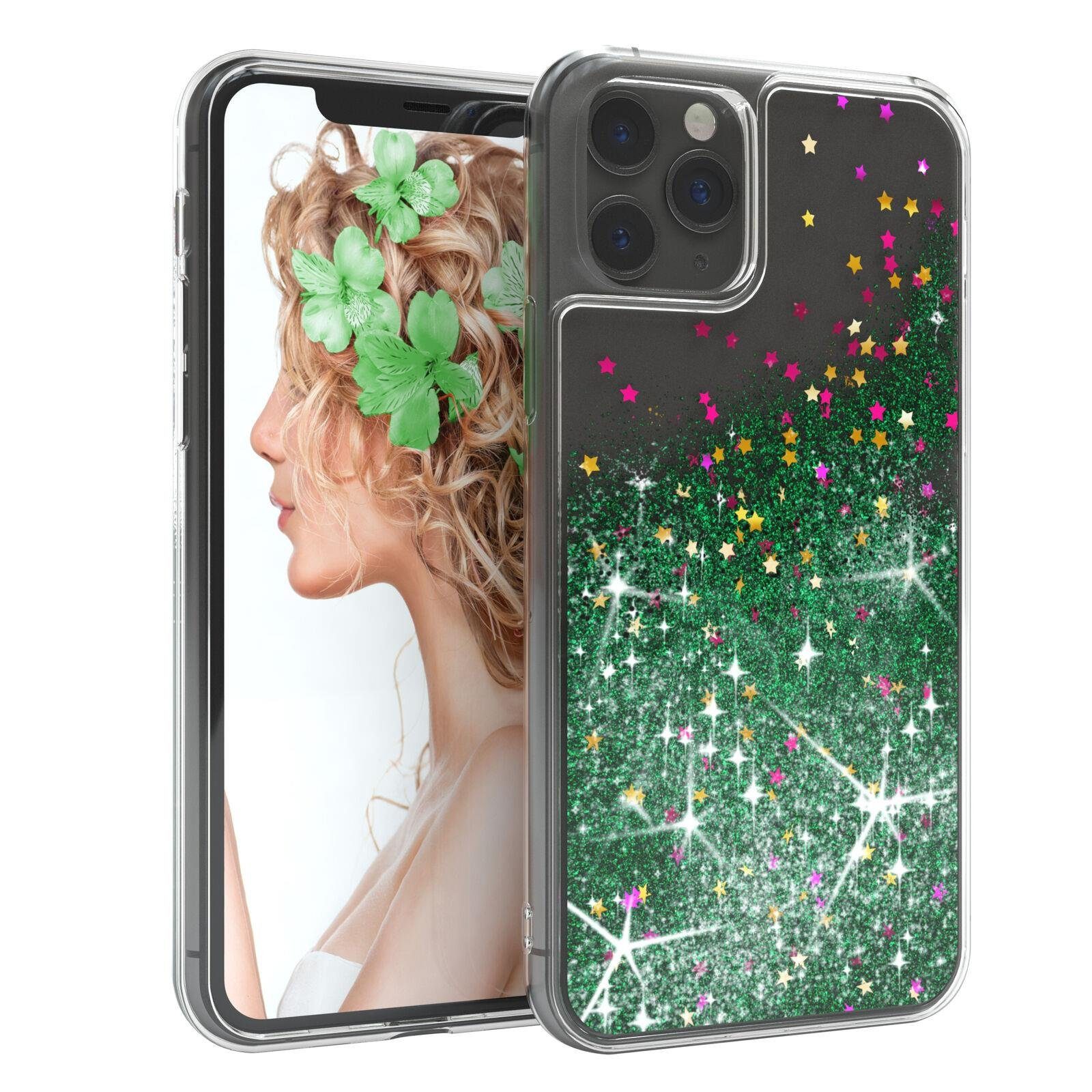 EAZY CASE Handyhülle Liquid Glittery Case für Apple iPhone 11 Pro 5,8 Zoll, Transparent Handy Softcase Glossy Slimcover stoßfest Bumper Case Grün