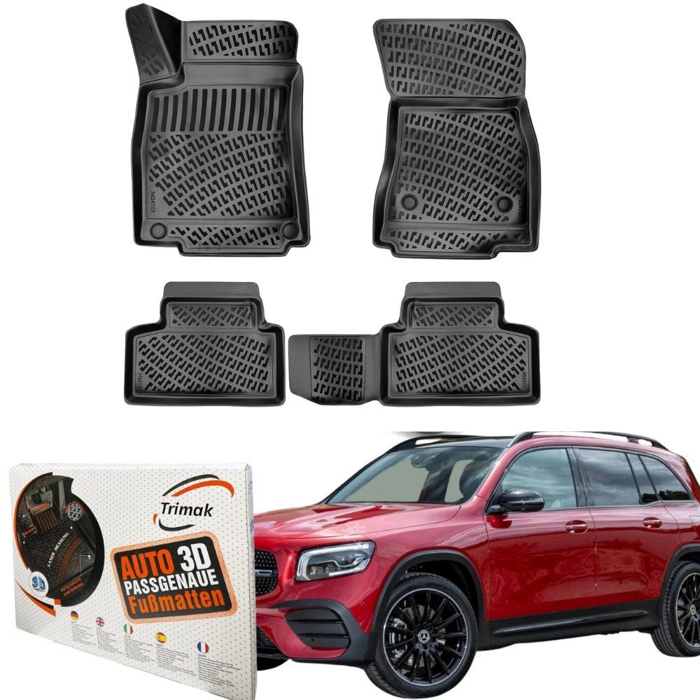Trimak Passform-Fußmatten Oder Kofferraumwanne Oder Set für Mercedes GLB, Mercedes GLB X 247 ab 2019 Gummimatten Auto TPE Allwetter