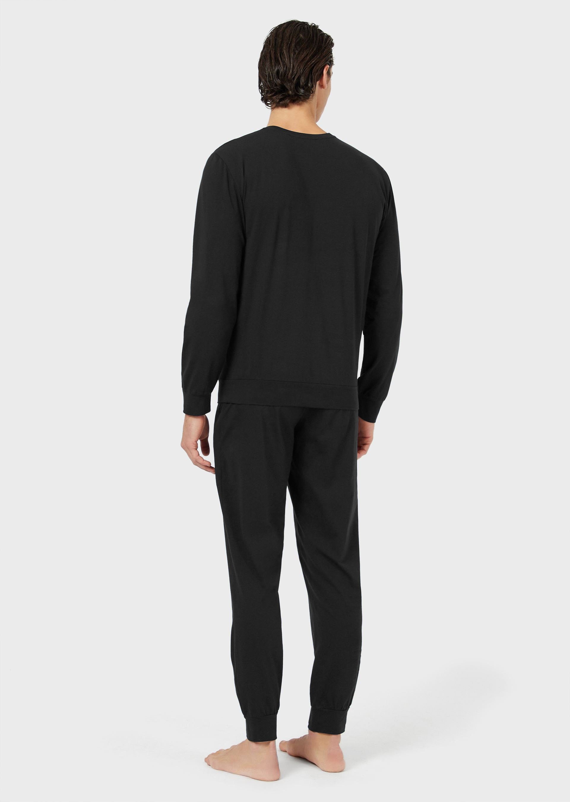 Longsleeve (1 Emporio tlg) Pyjama Schlafanzug Armani Trouser Pyjama schwarz Pyjama