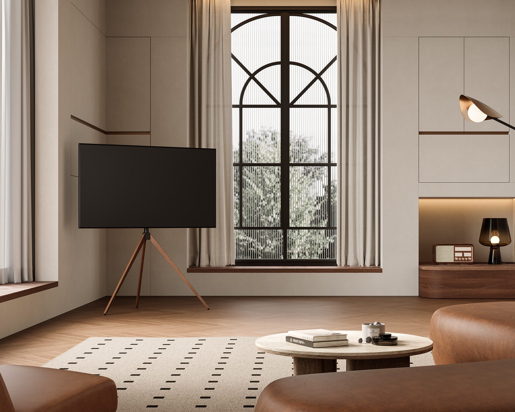 FITUEYES TV-Ständer TV-Halterung, dreieckige Stützkonstruktion, 43-65 Zoll, (bis 65 Zoll, TV Stand im Staffelei Design, höhenverstellbar, bis 40 KG)