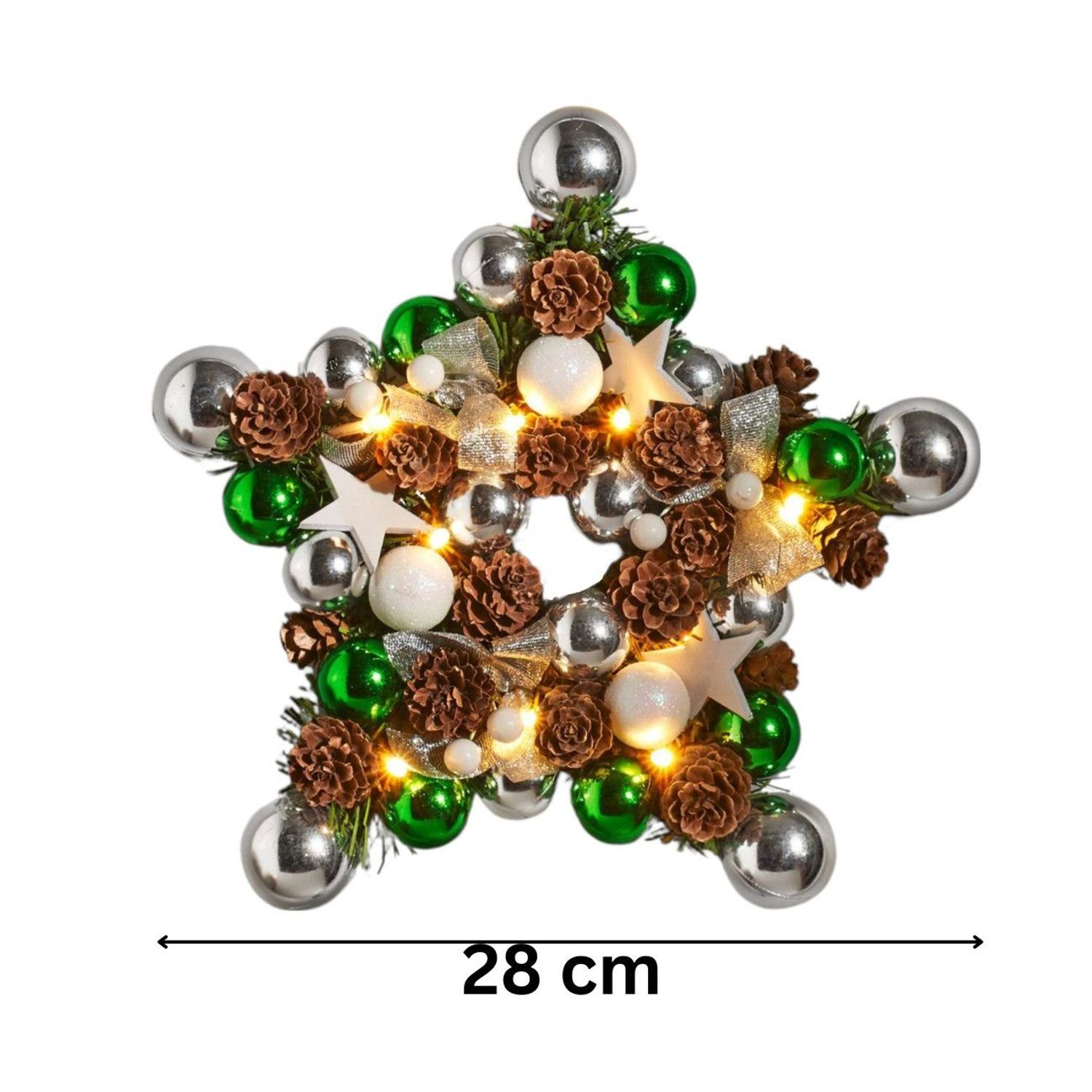 3PAGEN Adventskranz LED Weihnachts-Dekokranz Sternenform 28cm dekoriert Dekokranz Wanddeko