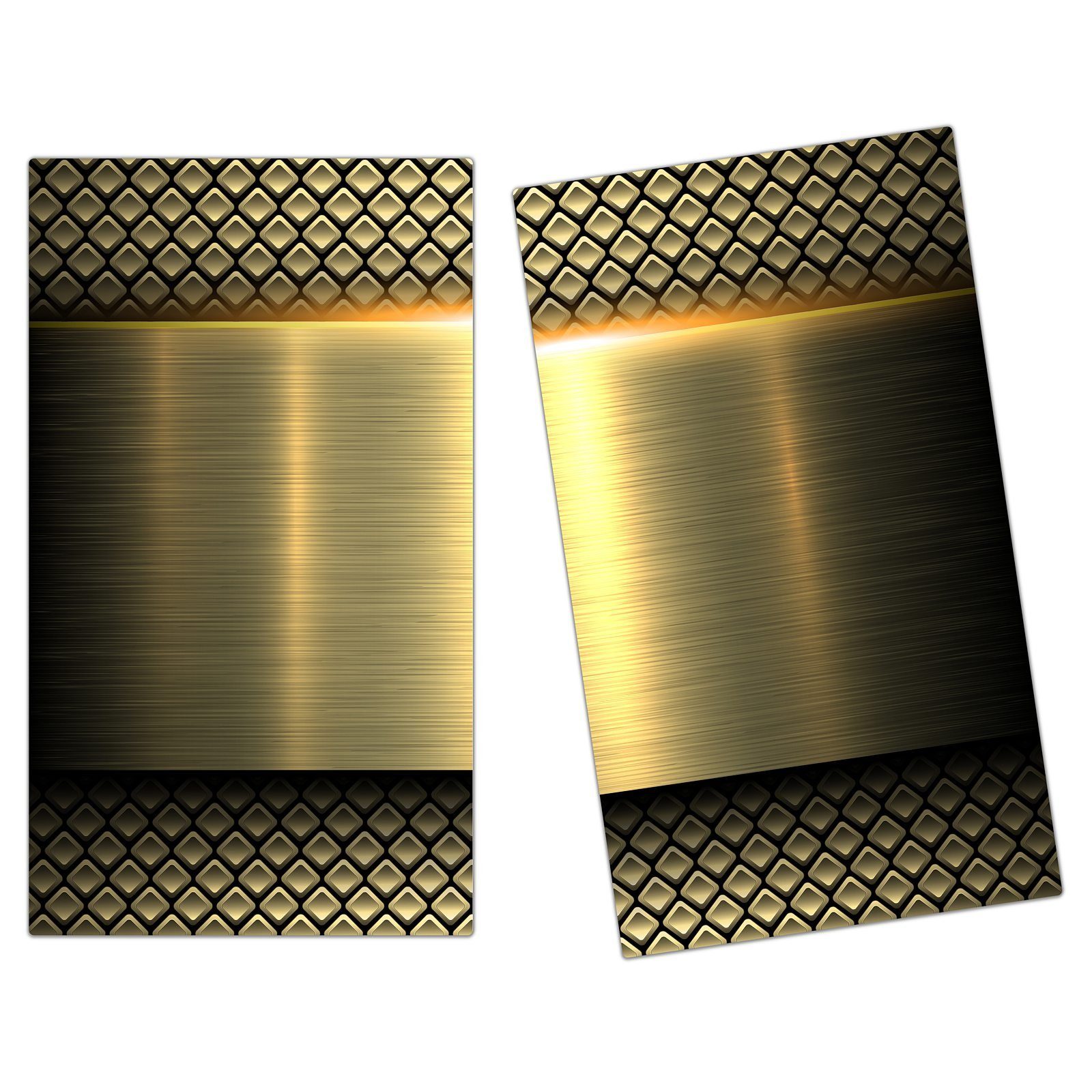 Primedeco Herd-Abdeckplatte Herdabdeckplatte Spritzschutz aus Glas Metallhintergrund Gold, Glas, (2 tlg)