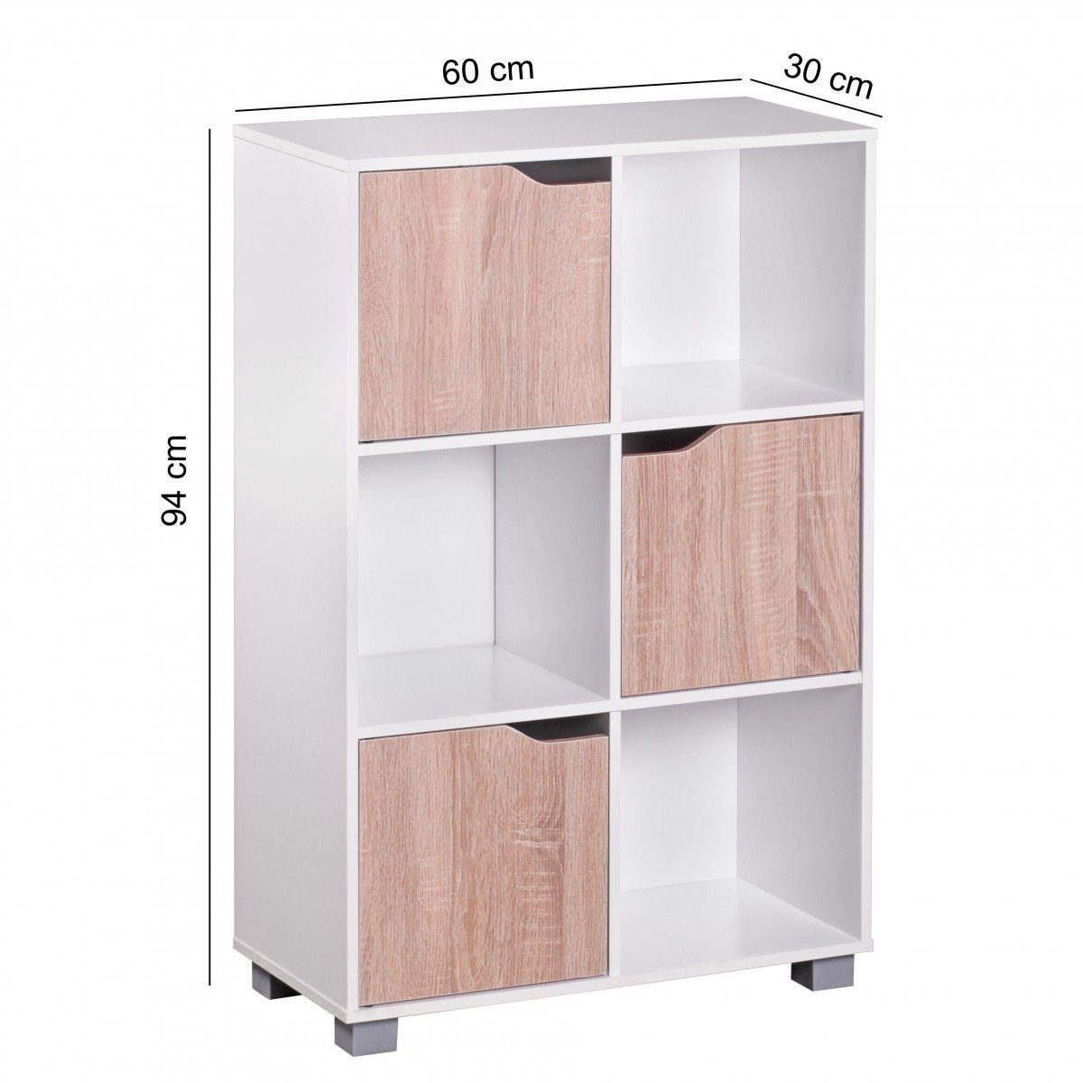 furnicato Bücherregal Design SAMO Modern Weiß Türen Eiche mit Holz freistehend Sonoma