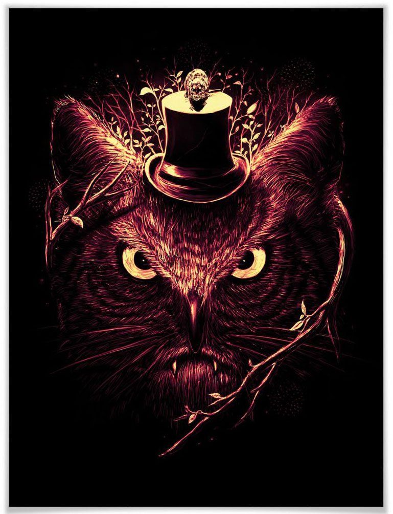 Katze St), (1 Poster Tiere Bild, Poster, Nicebleed Meowl Wandposter Wandbild, Magie, Eule Wall-Art
