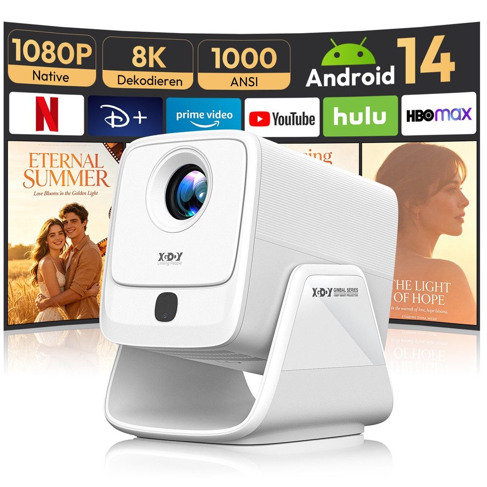 XGODY 2026 Neuer Smart Beamer 4k heimkino mit Android 14, Integrierte APP LCD-Beamer (1000 lm, 2500:1, 3840 x 2160(1000 ANSI) px, Autofokus, Full HD 1080P, unterstützt 8K-Decodierung Projektor)