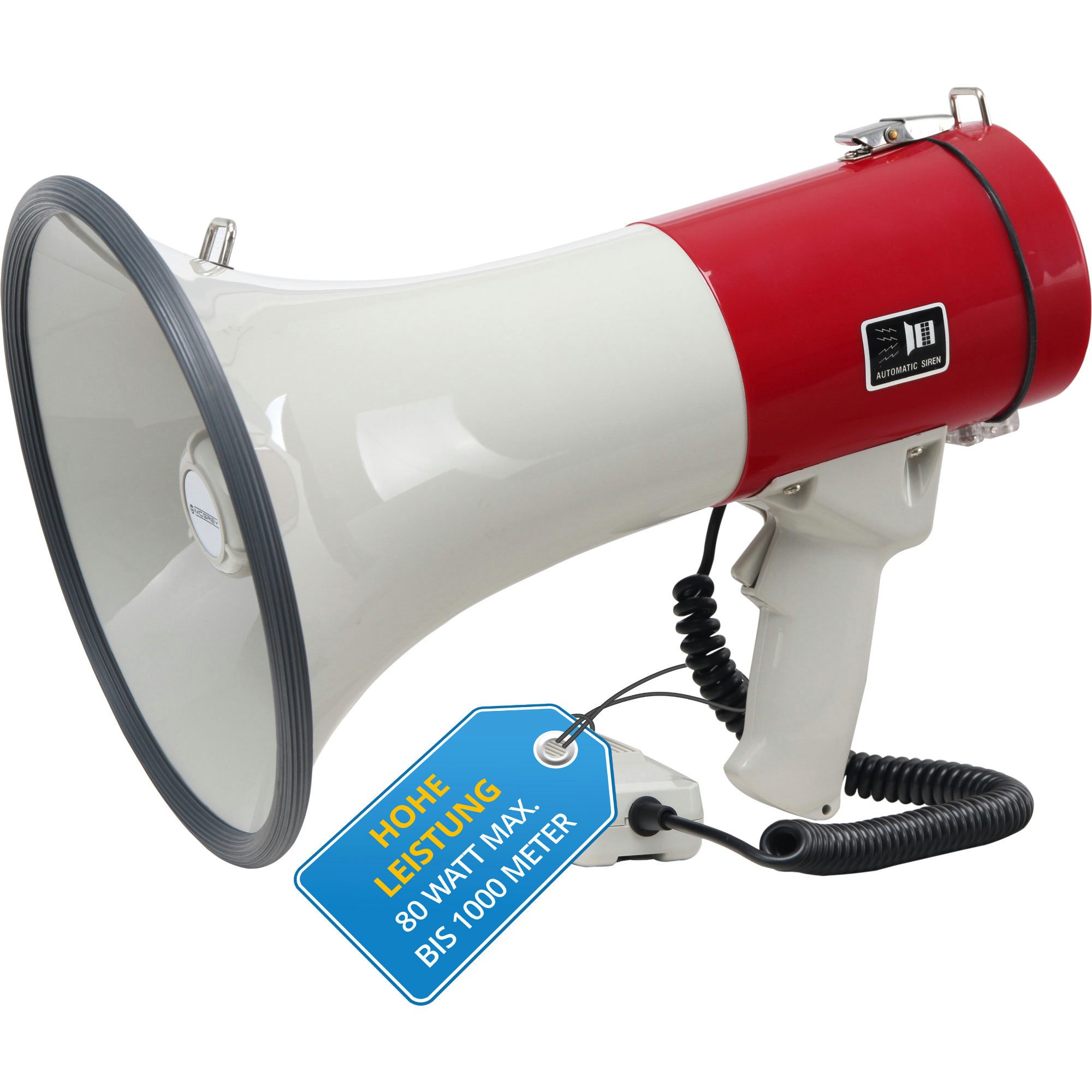 McGrey Megafon Megaphon - Колонки Sprachrohr, 25 Watt RMS bis zu 1km Reichweite, robuste Bauweise, (MP-500HS, Inkl. Tragegurt), Mit Handmikrofon und Sirene