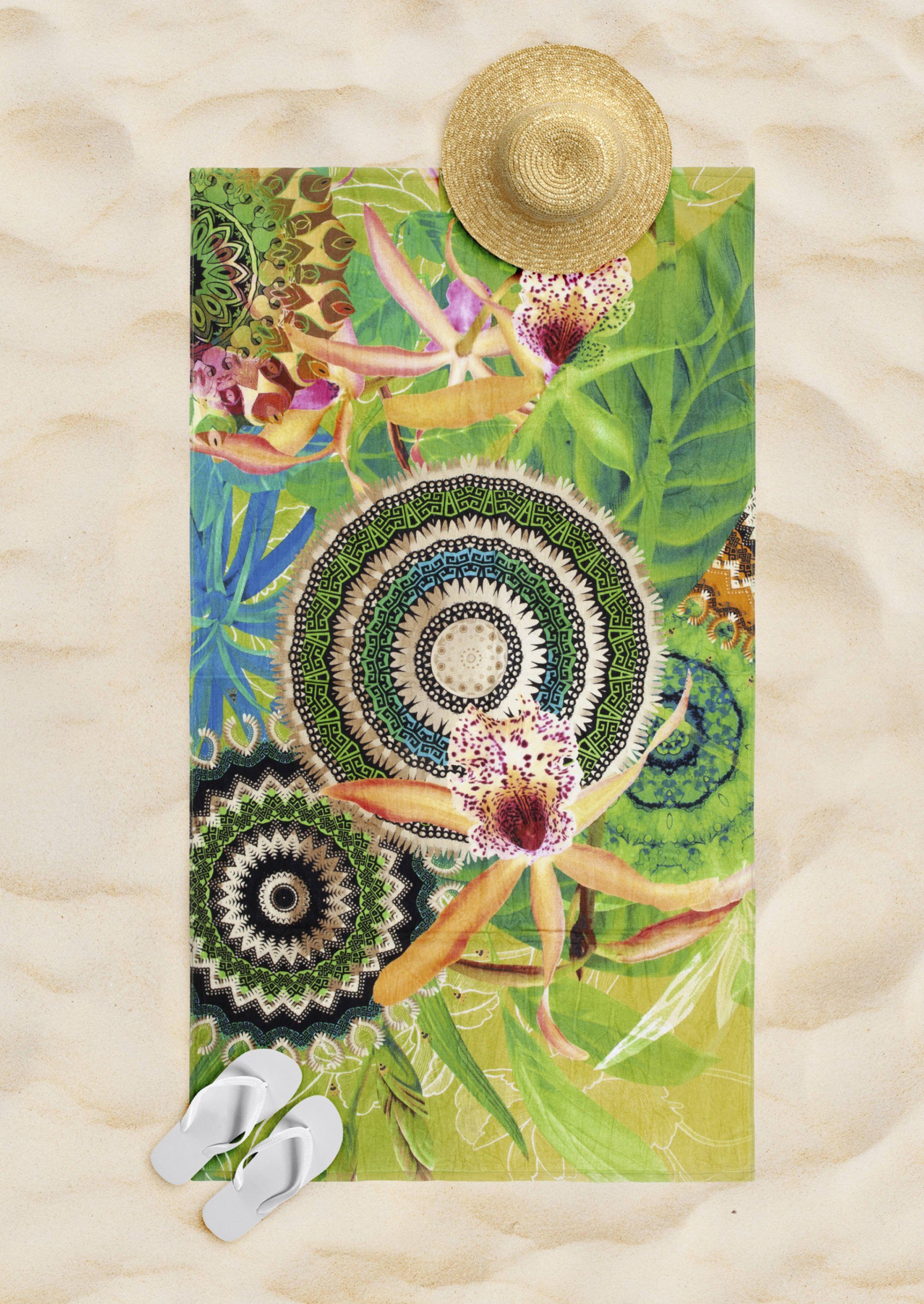 Rückseite, weiße Living velours Strandtuch Motiv: Blumen, Mandala YISSA, GMD