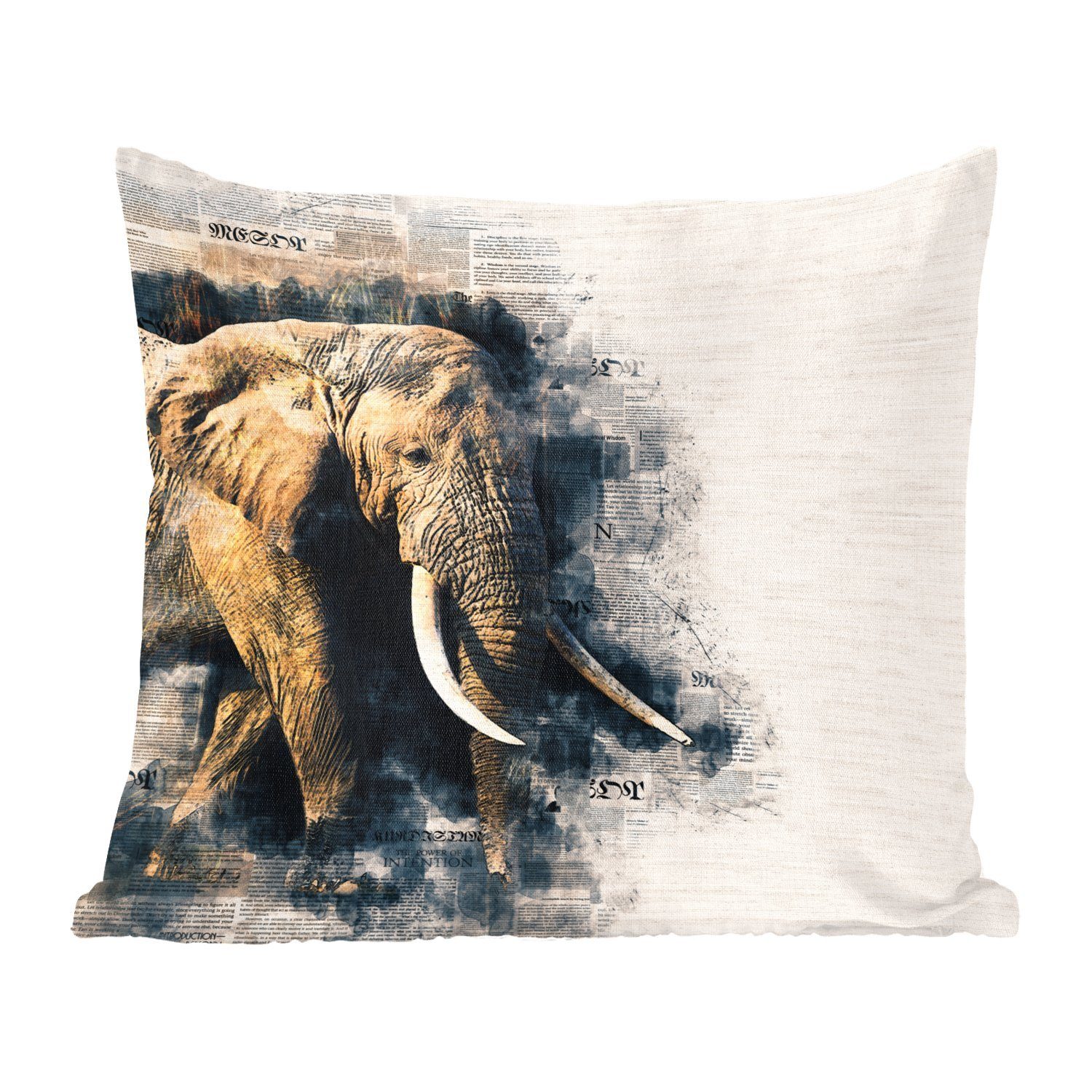 Wohzimmer, Elefant für mit Sofakissen Füllung Zierkissen Deko, Papier Schlafzimmer, - MuchoWow - Dekokissen Farbe,