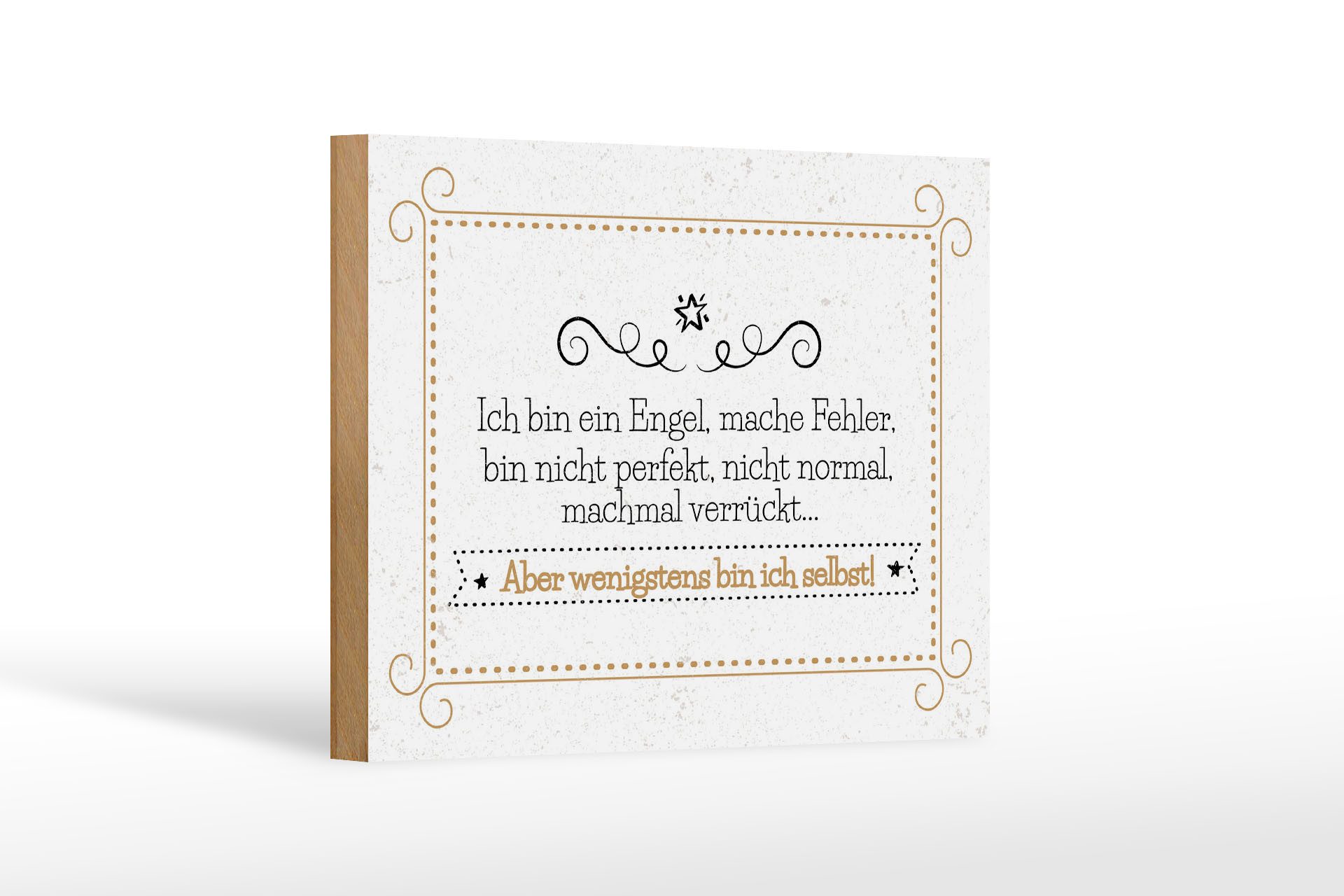 Femer GmbH Holzbild Spruch 20x30 cm Ich bin ein Engel, mache Fehler, (1 St), Glatte Holzfaserplatte (MDF), vorn beschichtet