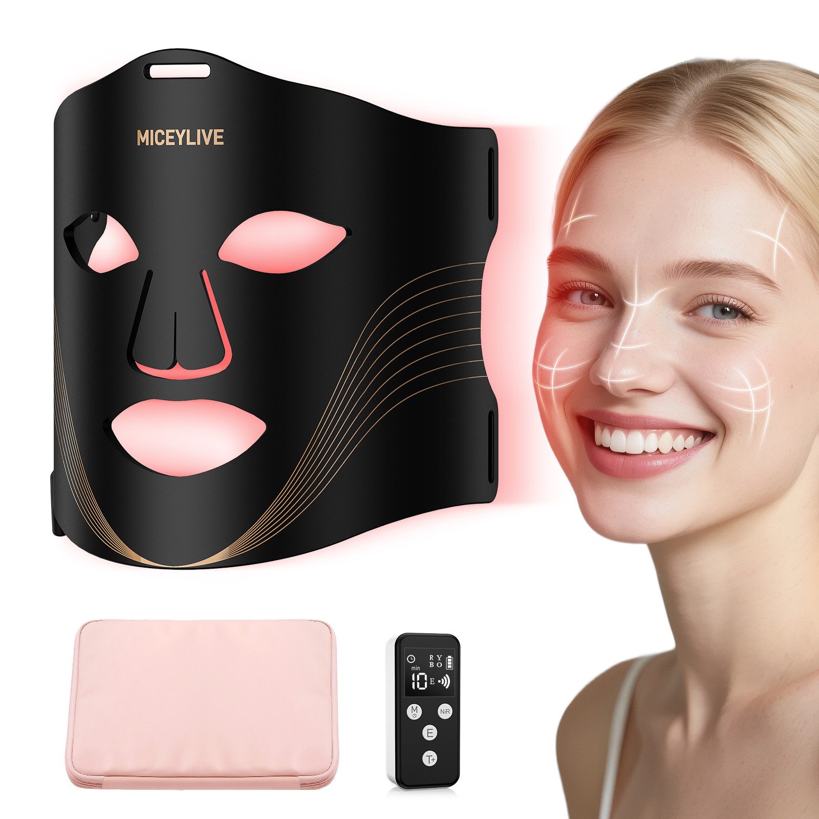 Rolipo LED-Gesichtsmaske LED Lichttherapie-Gesichtsmaske, 4 Lichtmodi 400 LEDs Rotlicht Silikon, 1-tlg., für Falten, Akne, Augensicheres Design, 360° Full-Face-Abdeckung