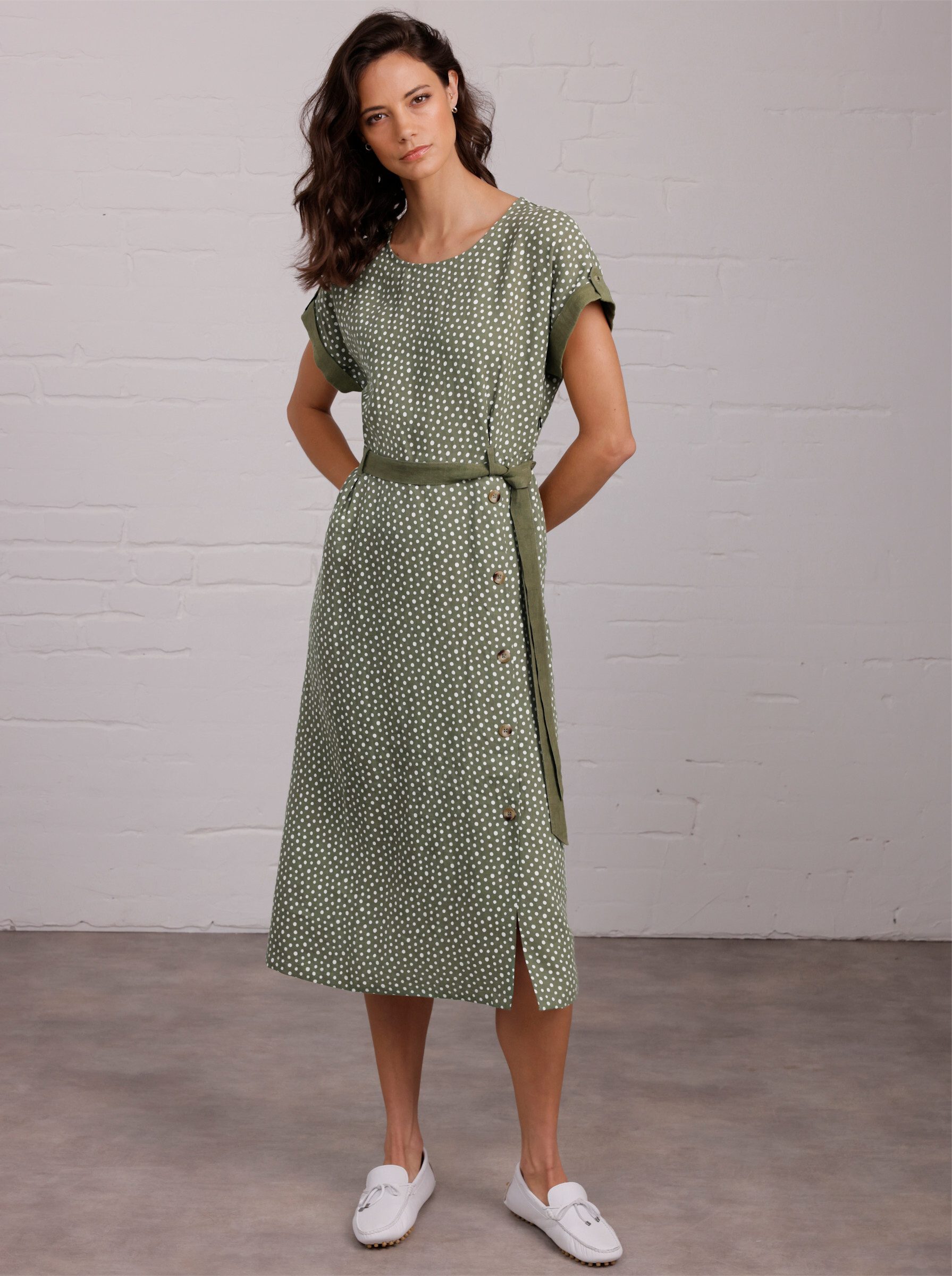creation L Etuikleid Leinen-Kleid Kurzarm