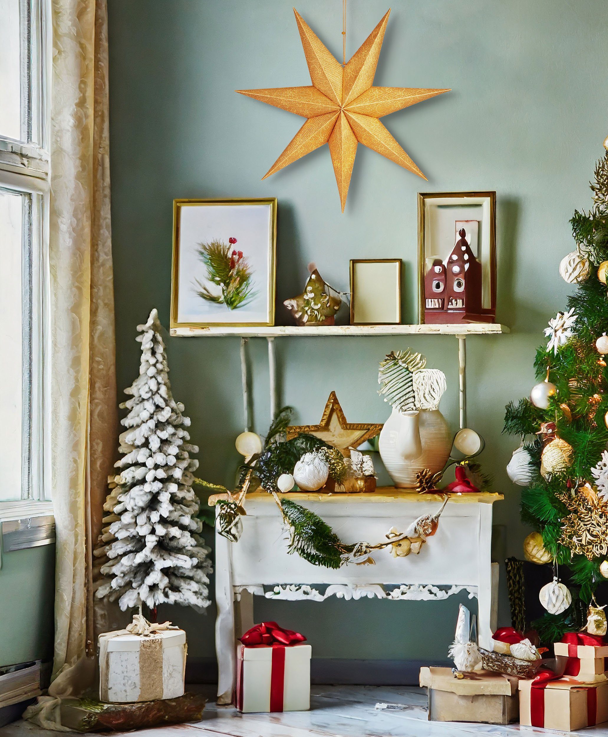 BRUBAKER Dekostern 60 cm Weihnachtsstern für Innen - Adventsstern mit E14 Fassung Hängend, 1 St., 3D Papierstern mit 3,5m Kabel - Fenster Stern Weihnachten Leuchtstern