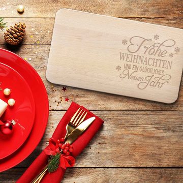 GRAVURZEILE Schneidebrett Frühstücksbrettchen aus Holz mit Gravur, - Frohe Weihnachten ein glückliches Neues Jahr -, Zu Weihnachten als Geschenk zum Wichteln und Nikolaus