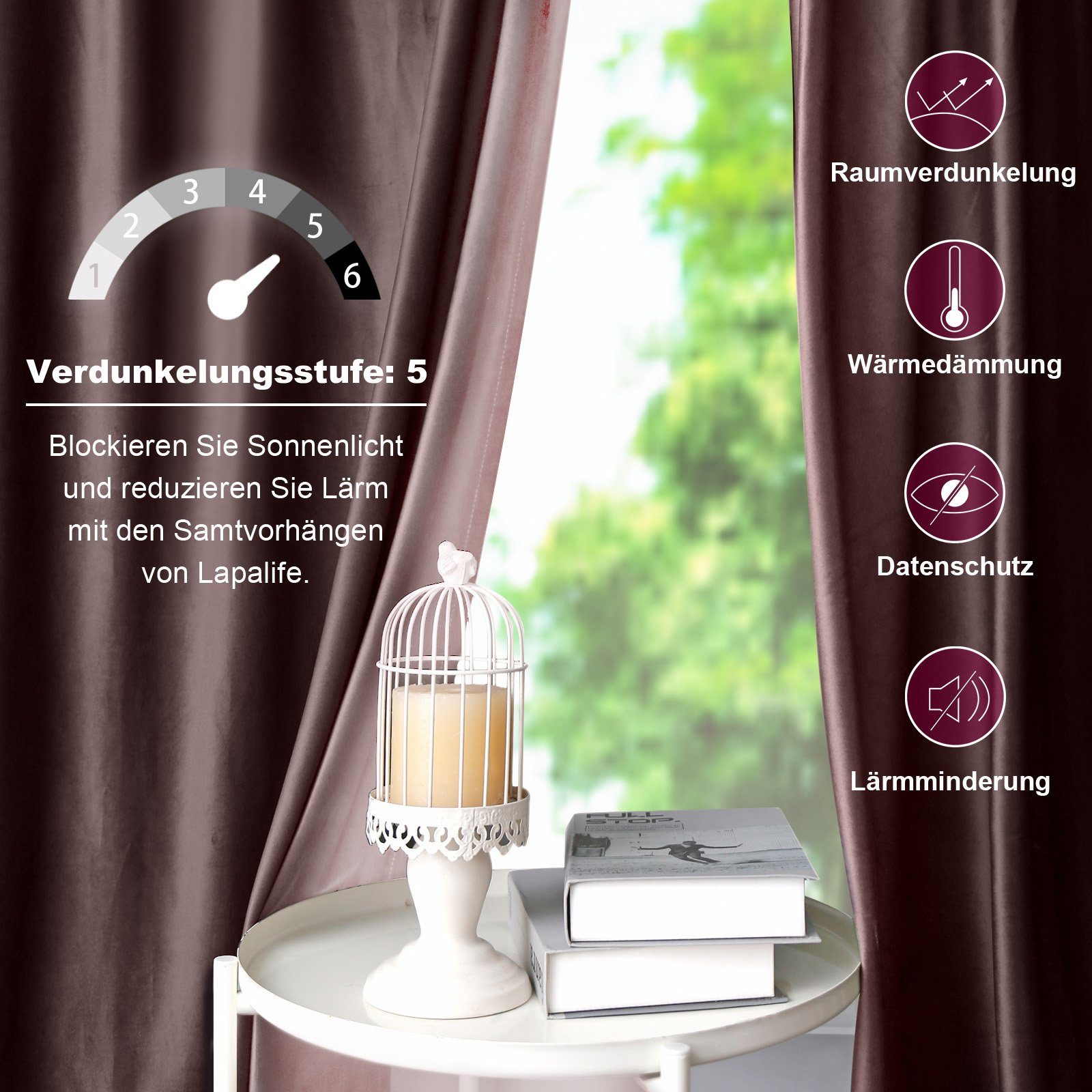 Kräuselband, Luxus (2 für Wärmeisolierend, Wohnzimmer, Samtvorhang, St), Sunicol, Verdunkelungsvorhang Gardine Wildrose Blickdicht Schlafzimmer,Kinderzimmer Thermogardine,