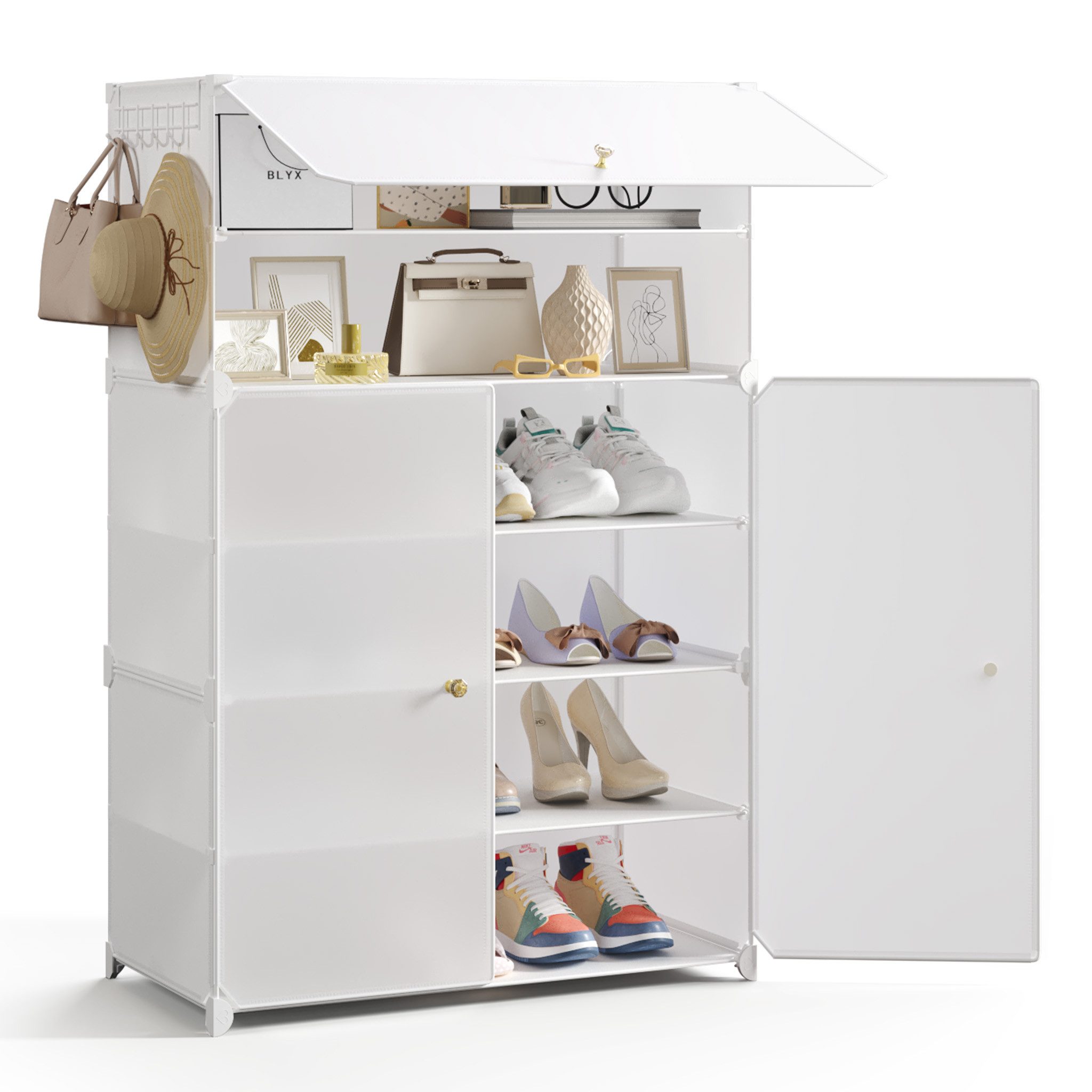 Mondeer Schuhregal Schuhschrank, mit Tür, Kunststoff, Platzsparend, 6 Ebenen für 18 Paar Schuhe