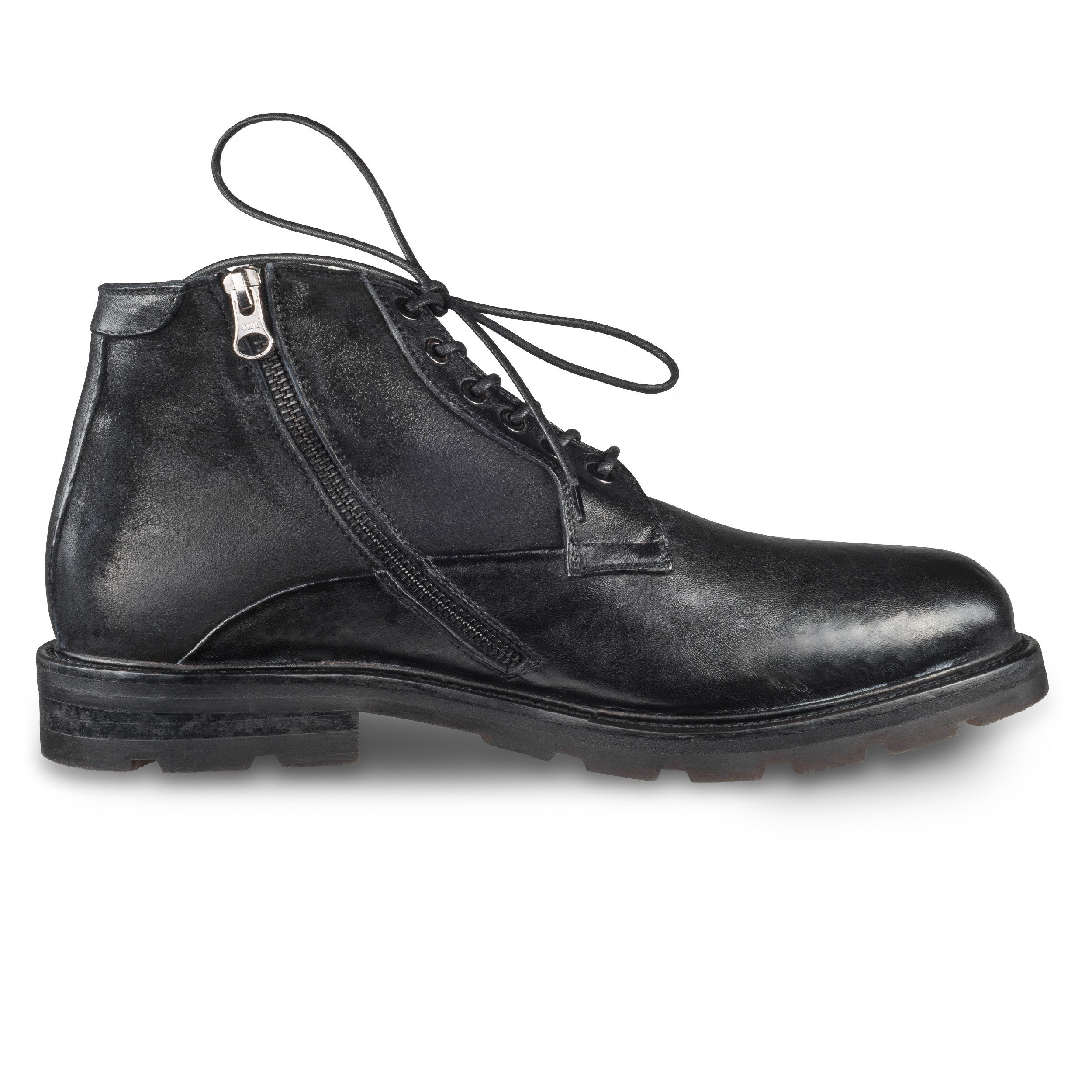 Lorenzi Lorenzi Herren Stiefel schwarz Glatt/Wildleder, Lammfell Reißverschluß Stiefel Handgefertigt in Italien