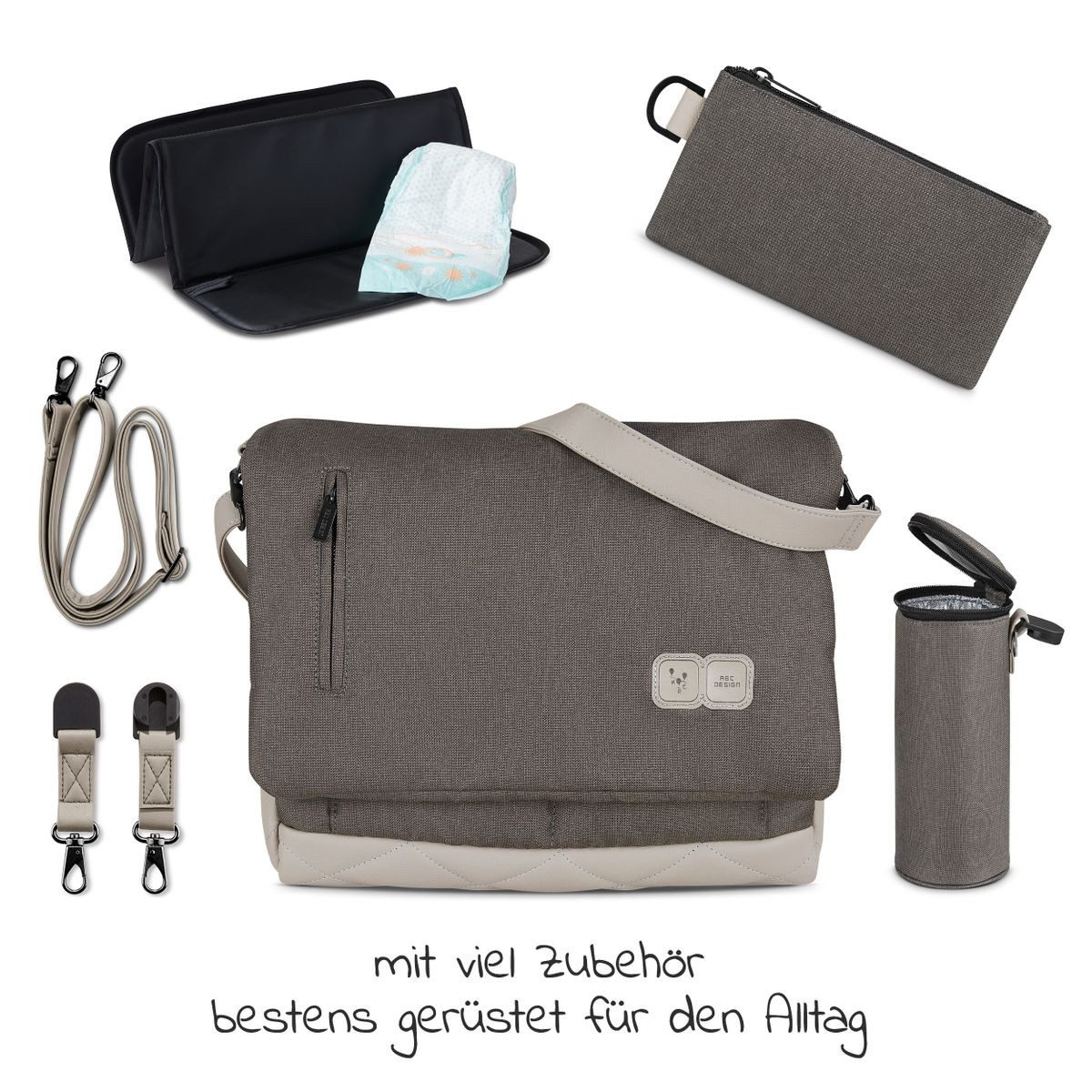 ABC Design Wickeltasche Urban - Diamond Edition - Herb, Windeltasche inkl. Wickelunterlage, Utensilientasche & Flaschenwärmer