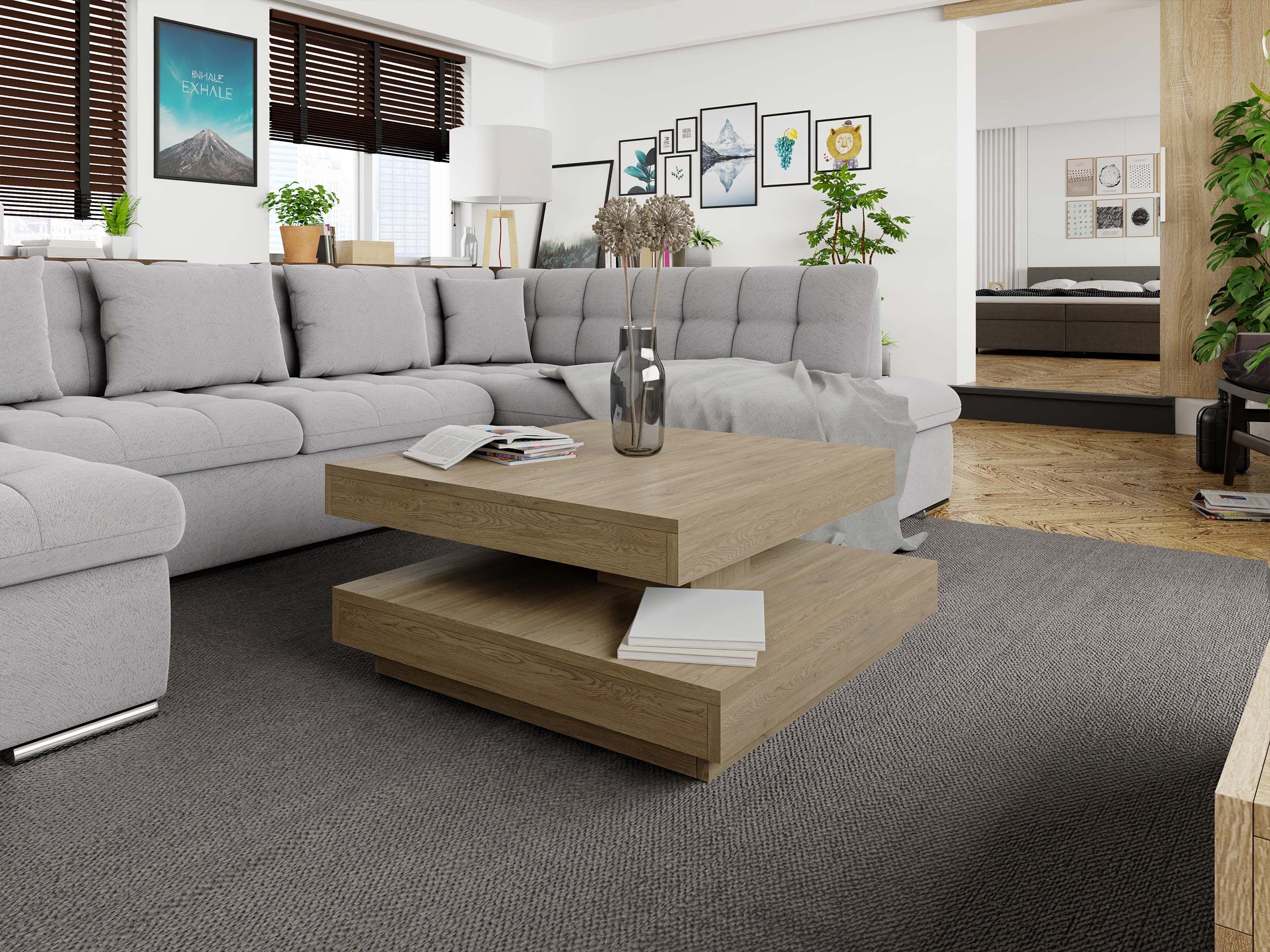 MIRJAN24 Couchtisch Nenani, Obere Tischplatte 360° frei drehbar